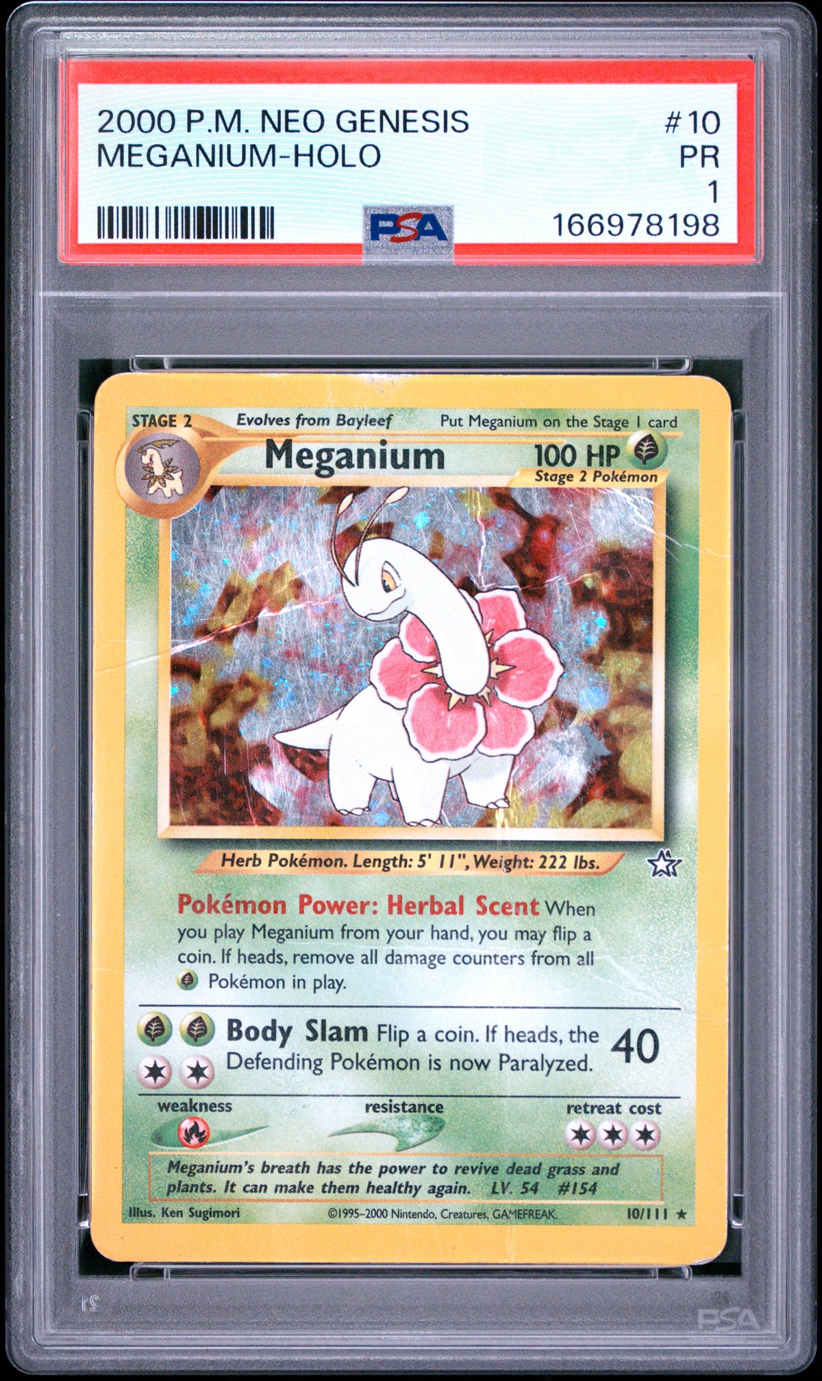 Meganium Holo PSA 1 2000 Pokemon Neo Genesis #10 POP 15