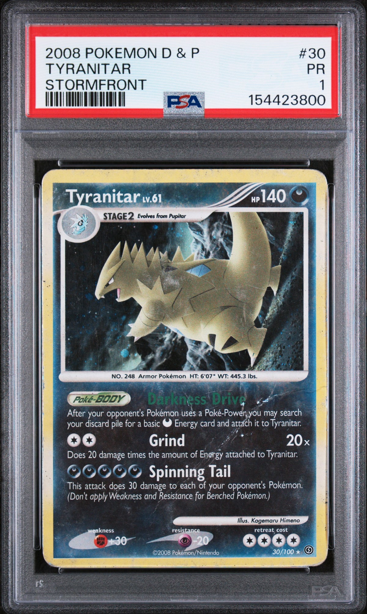 Tyranitar PSA 1 2008 Pokemon Diamond & Pearl Stormfront #30 POP 3