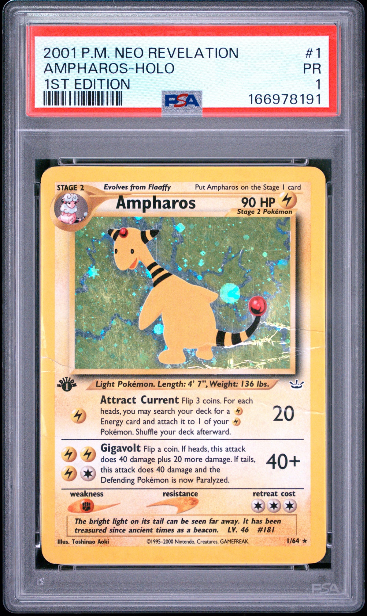 Ampharos Holo 1st Edition PSA 1 2001 Pokemon Neo Revelation #1 POP 9