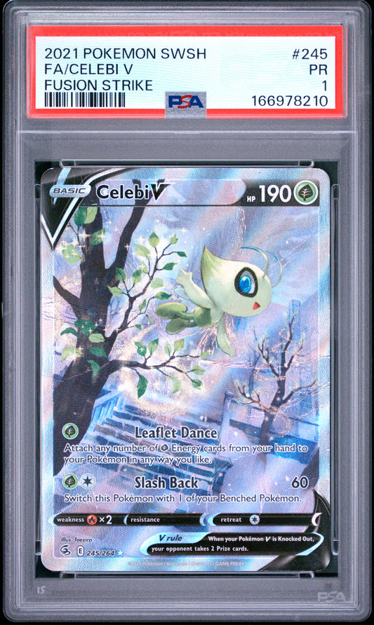 Celebi V PSA 1 2021 Pokemon Sword & Shield Fusion Strike #245 POP 14