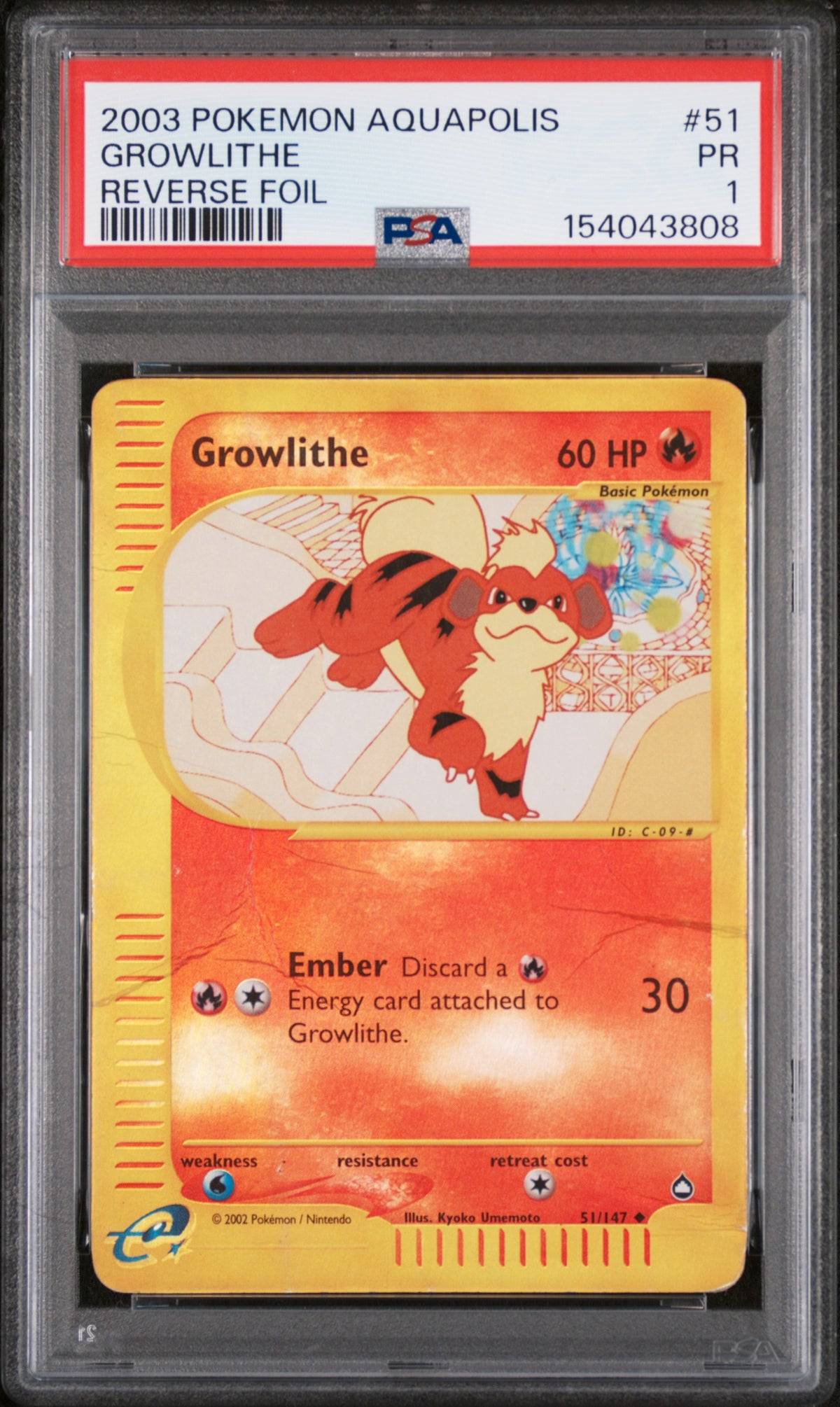 Growlithe Reverse Foil PSA 1 2003 Pokemon Aquapolis #51 POP 2