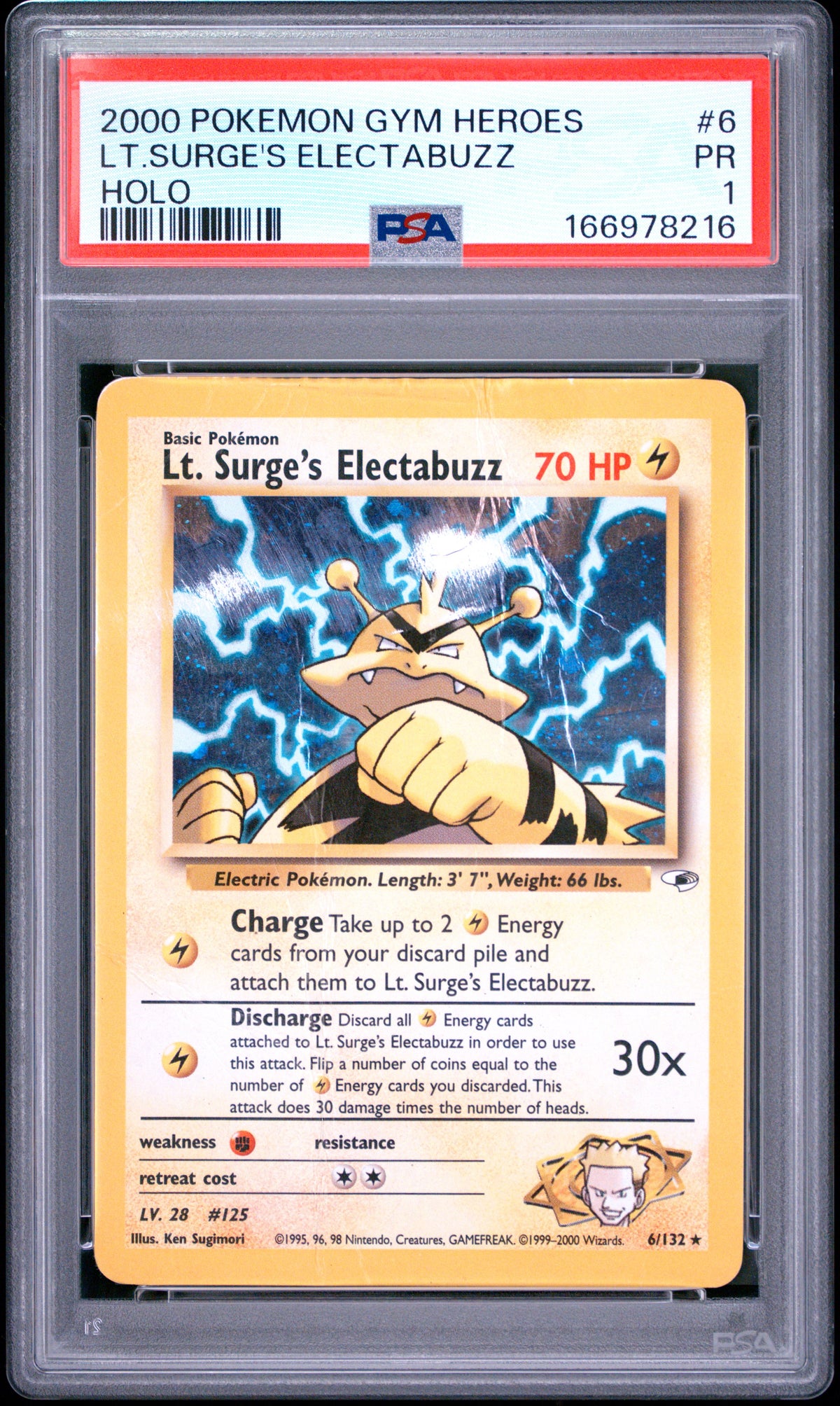 Lt.Surge's Electabuzz Holo PSA 1 2000 Pokemon Gym Heroes #6 LOW POP
