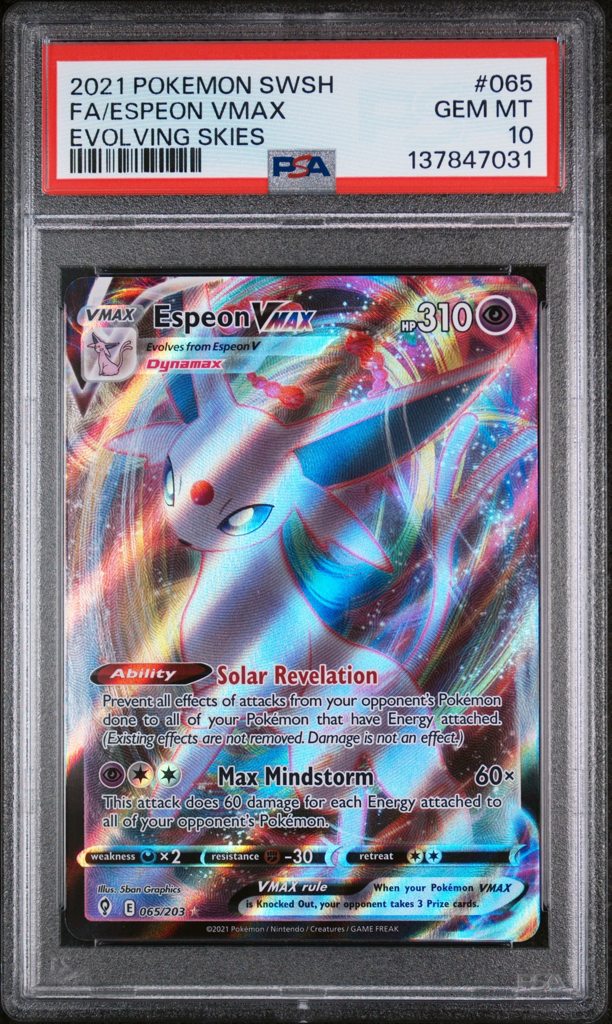 Espeon VMAX PSA 10 2021 Pokemon Swsh Evolving Skies #065