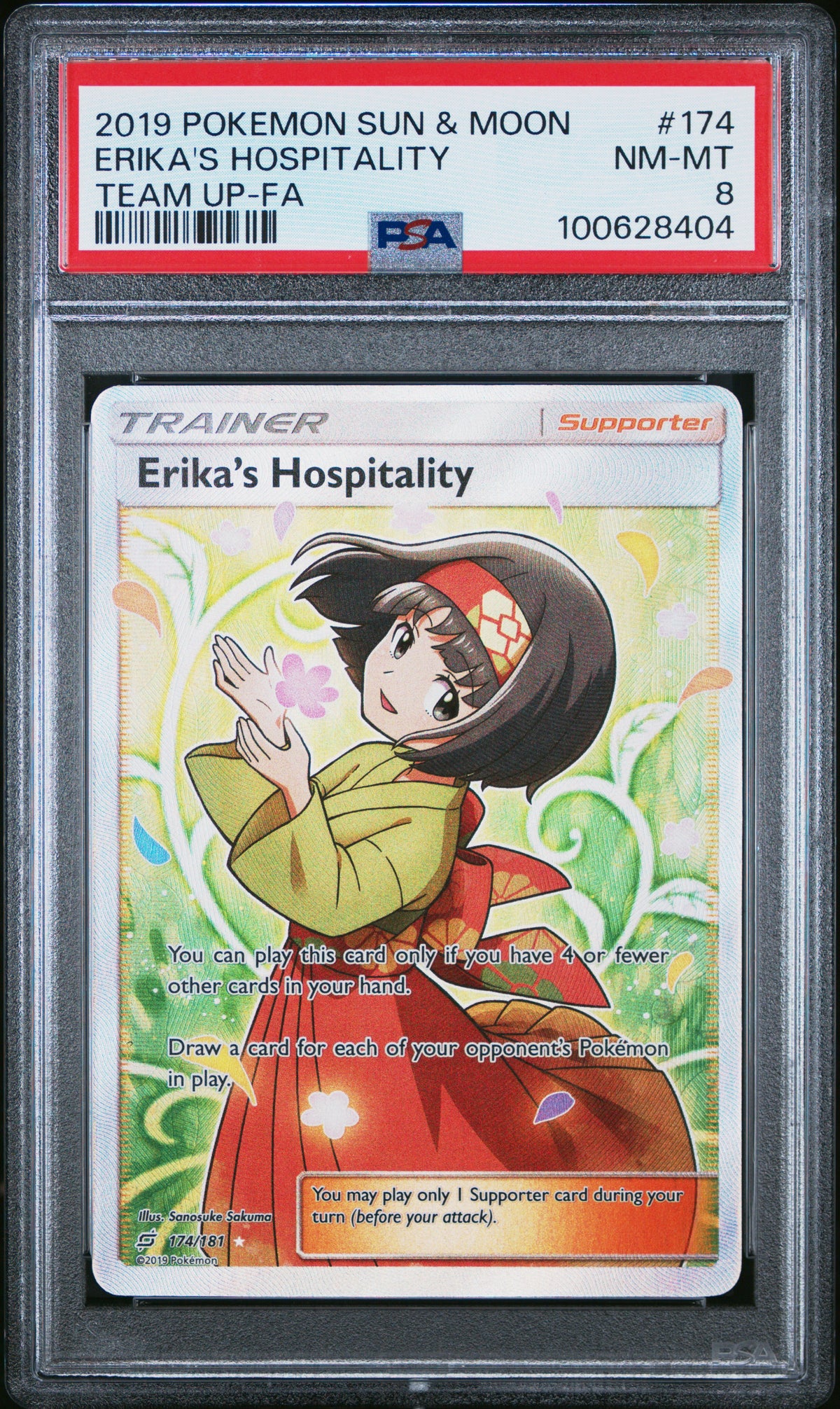 Erika's Hospitality PSA 8 2019 Pokemon SM Team Up #174