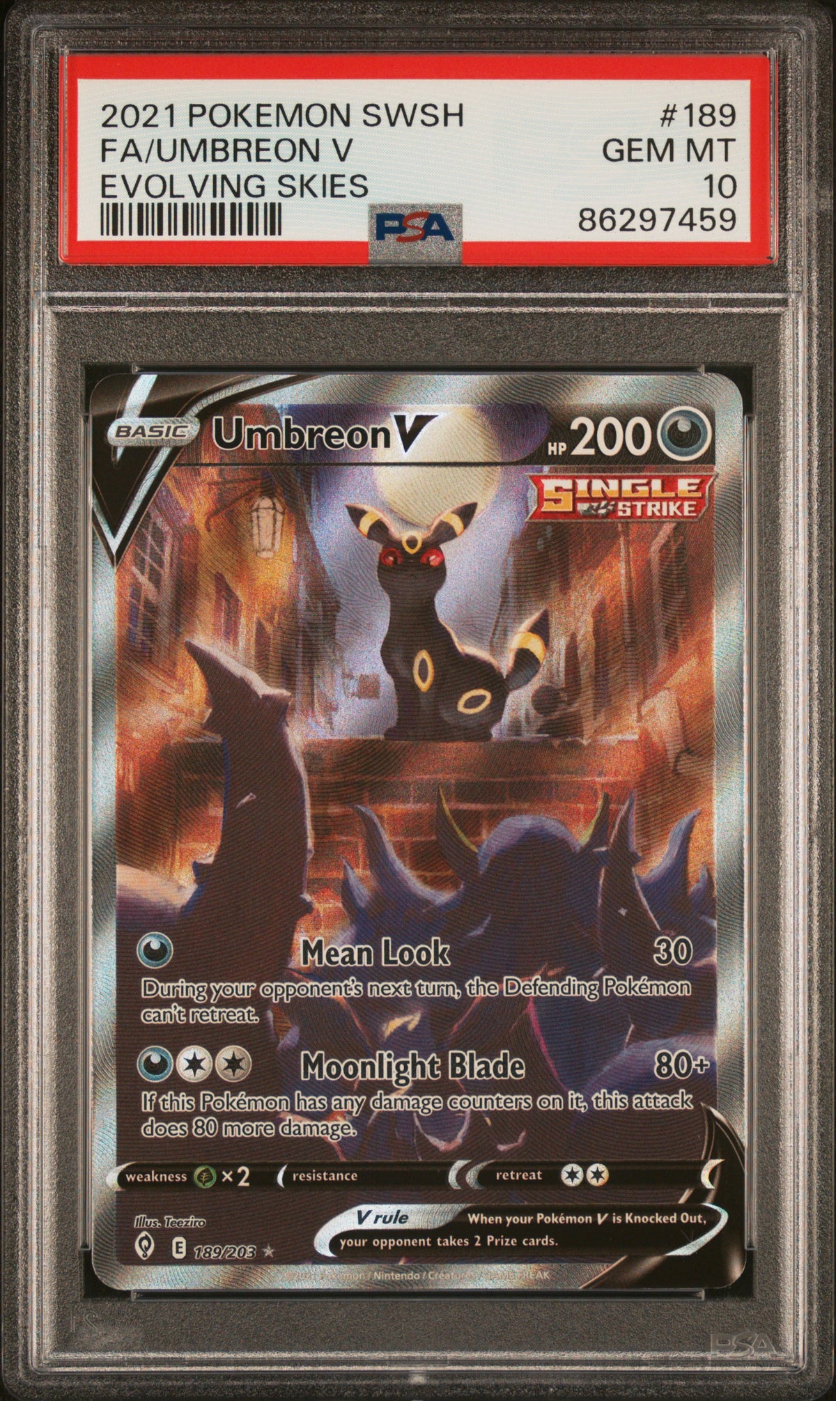 Umbreon V PSA 10 2021 Pokemon Swsh Evolving Skies #189