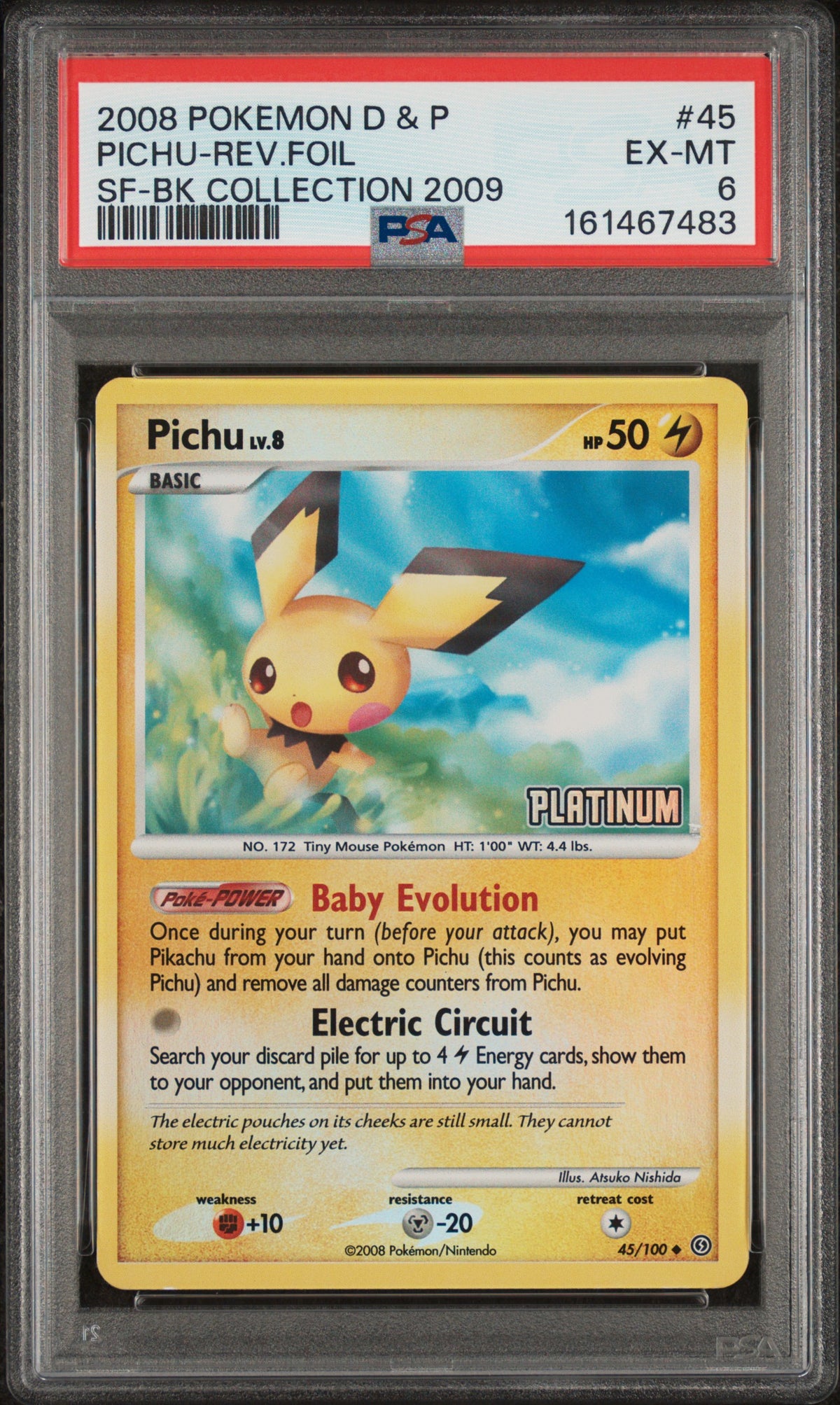 Pichu Reverse Holo 2009 PSA 6 2008 Pokemon D&P Stormfront #45