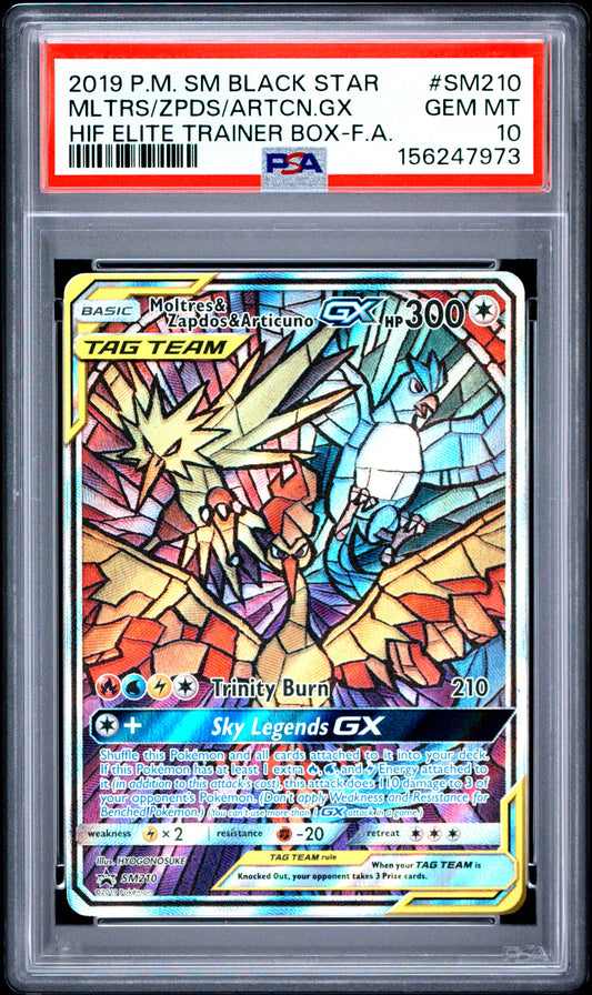 Moltres & Zapdos & Articuno GX PSA 10 2019 Pokemon Sm Black Star Promo #SM210