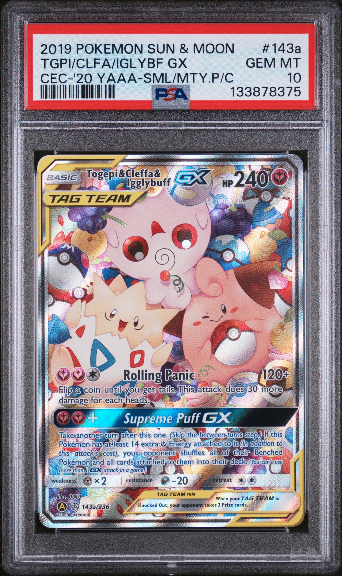 Togepi & Cleffa & Igglybuff GX PSA 10 2019 Pokemon SM Cosmic Eclipse #143a