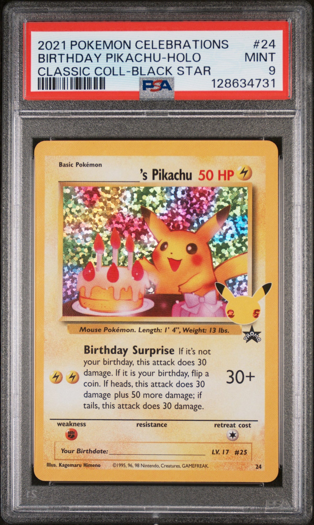 Birthday Pikachu Holo Black Star PSA 9 2021 Celebrations Classic Coll #24