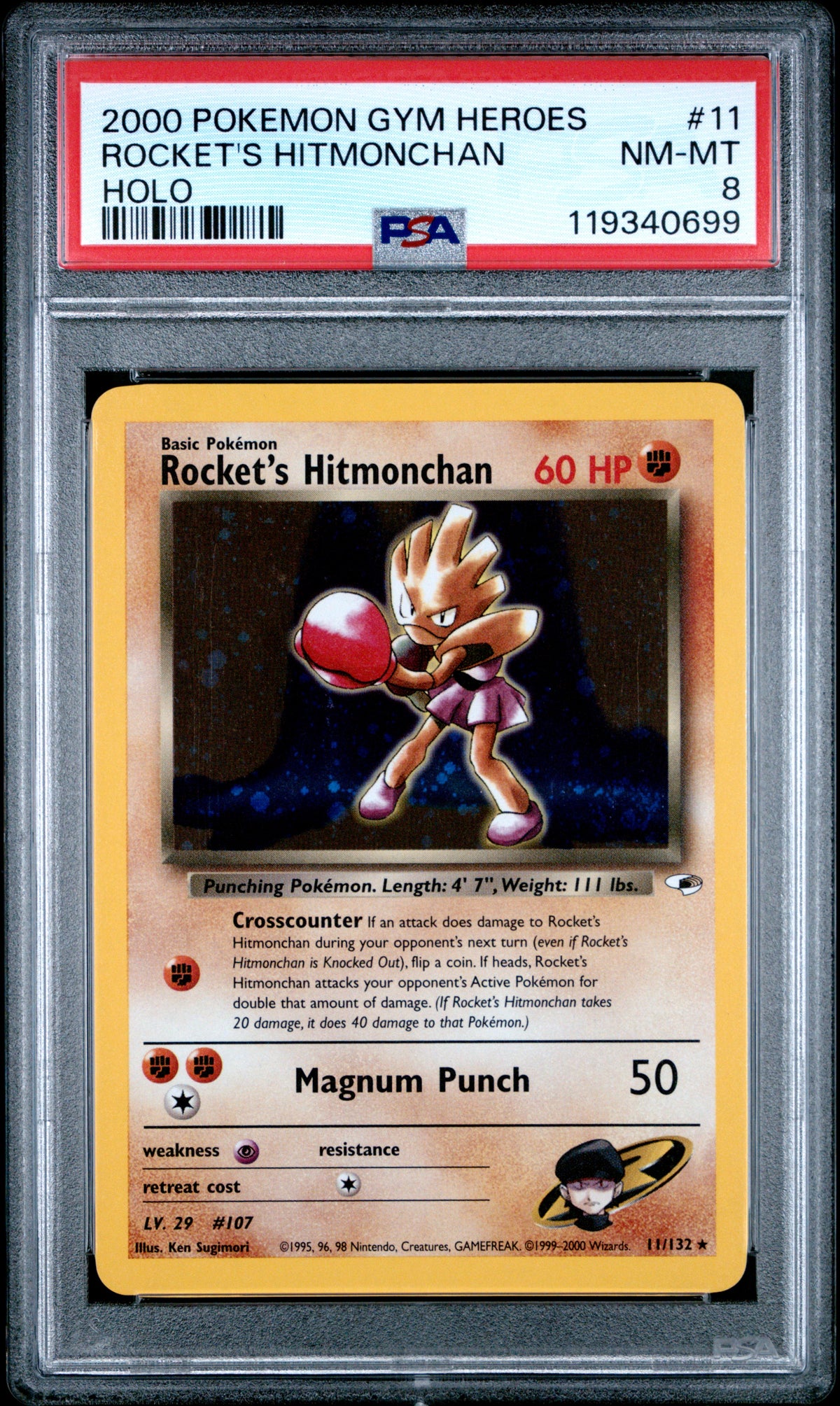 Rocket's Hitmonchan Holo PSA 8 2000 Pokemon Gym Heroes #11