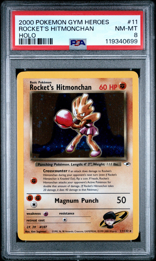 Rocket's Hitmonchan Holo PSA 8 2000 Pokemon Gym Heroes #11