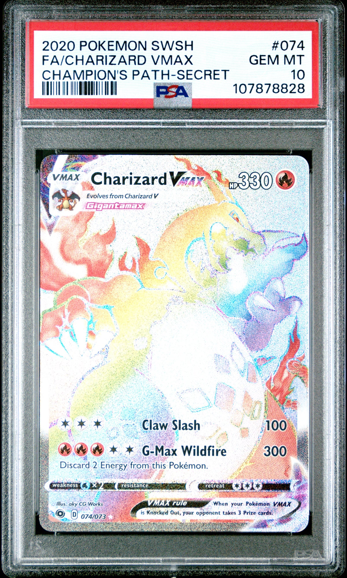 Charizard VMAX Secret PSA 10 2020 Pokemon Sword & Shield Champion's Path #074