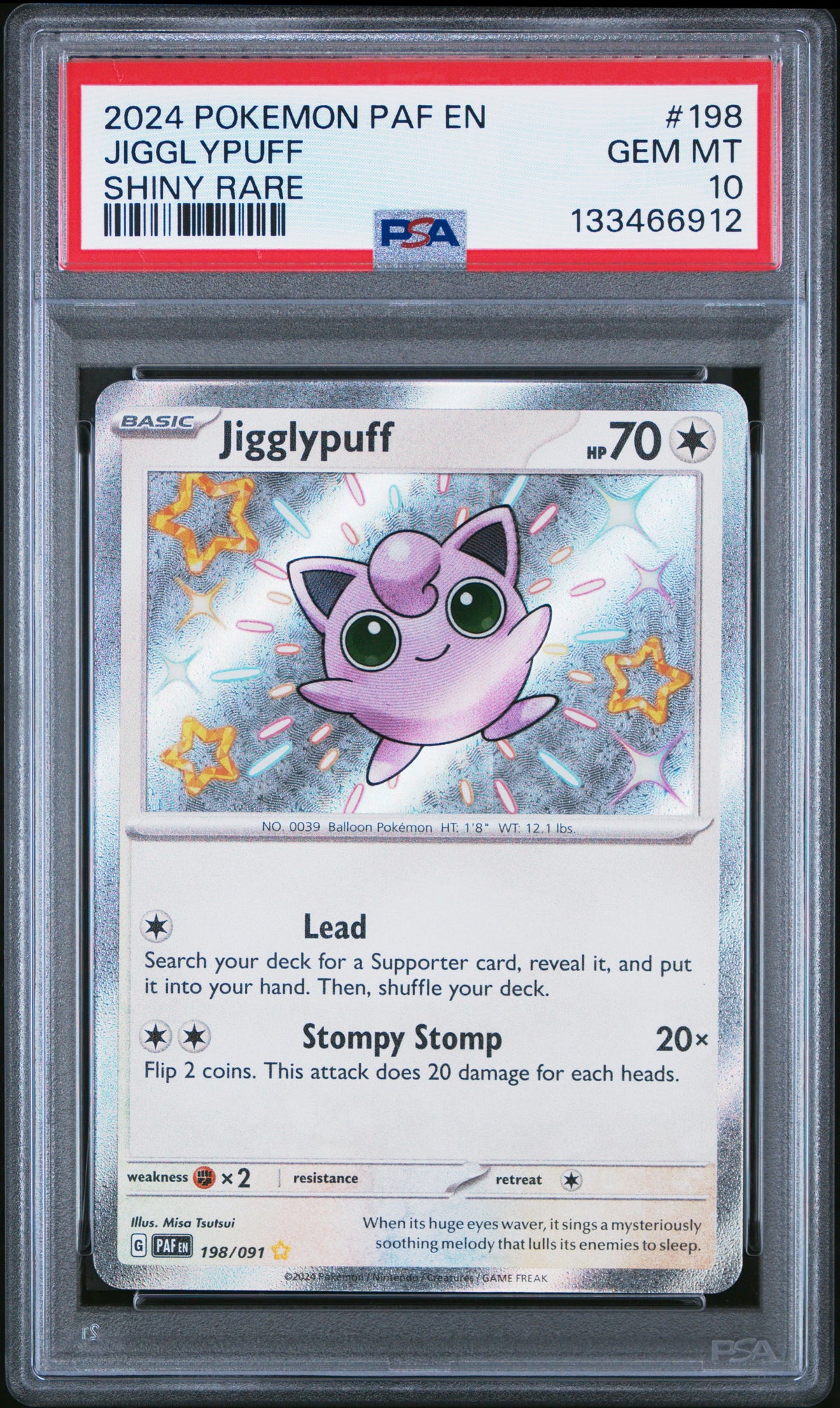 Jigglypuff Shiny Rare PSA 10 2024 Pokemon En Paldean Fates #198