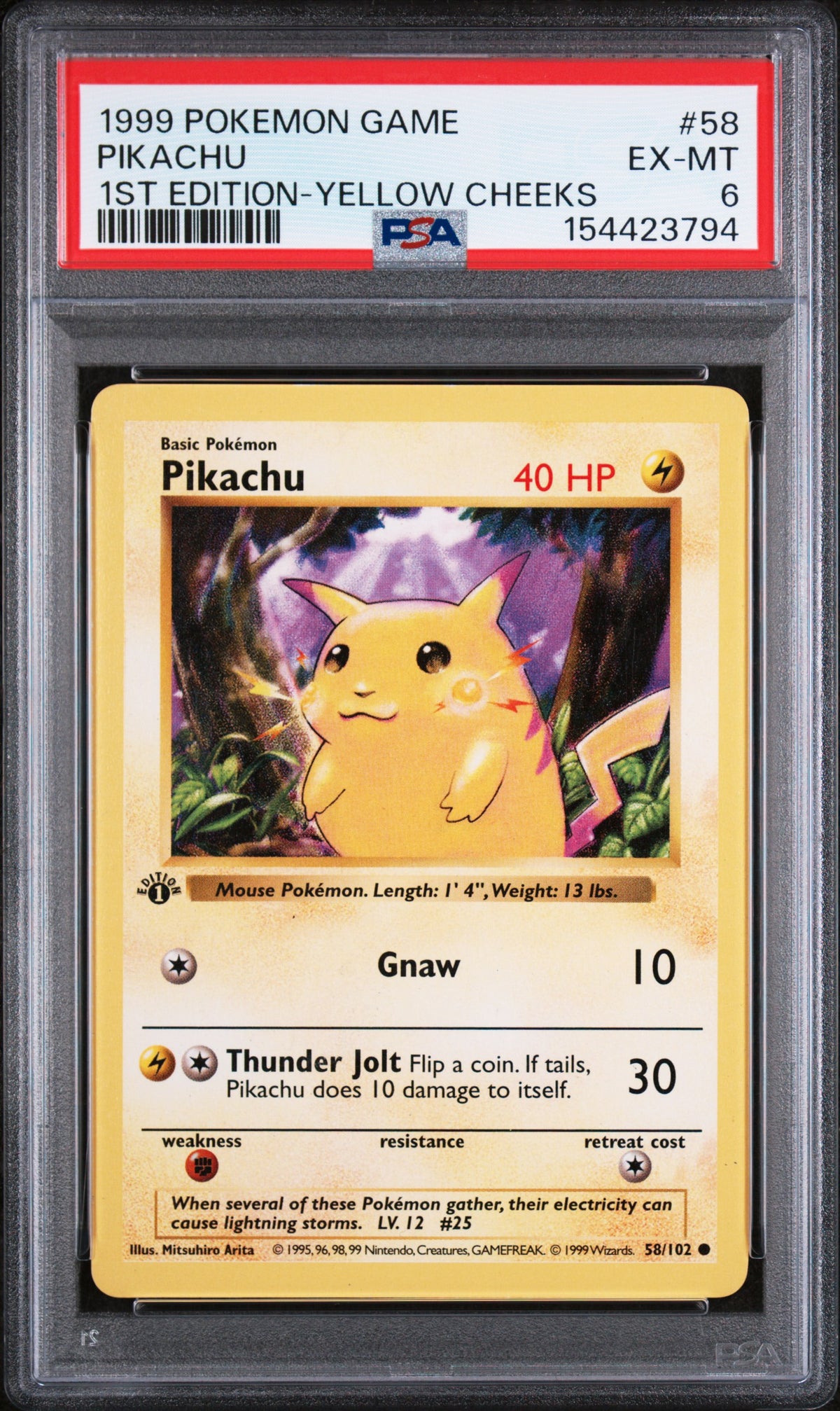 Pikachu 1st Edition Yellow Cheeks PSA 6 1999 Pokemon Game #58