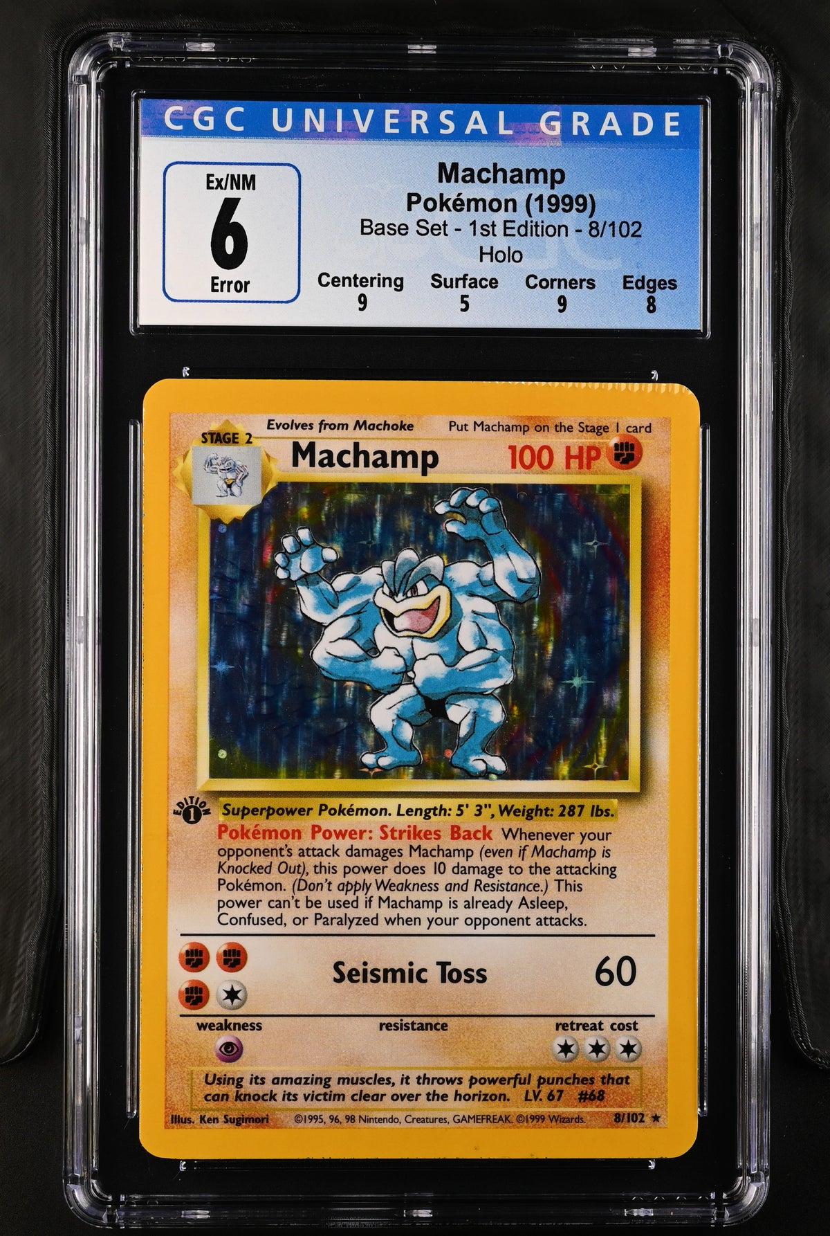 Machamp CGC 6 1999 Base Set 1st Ed. #8/102 CRIMP ERROR