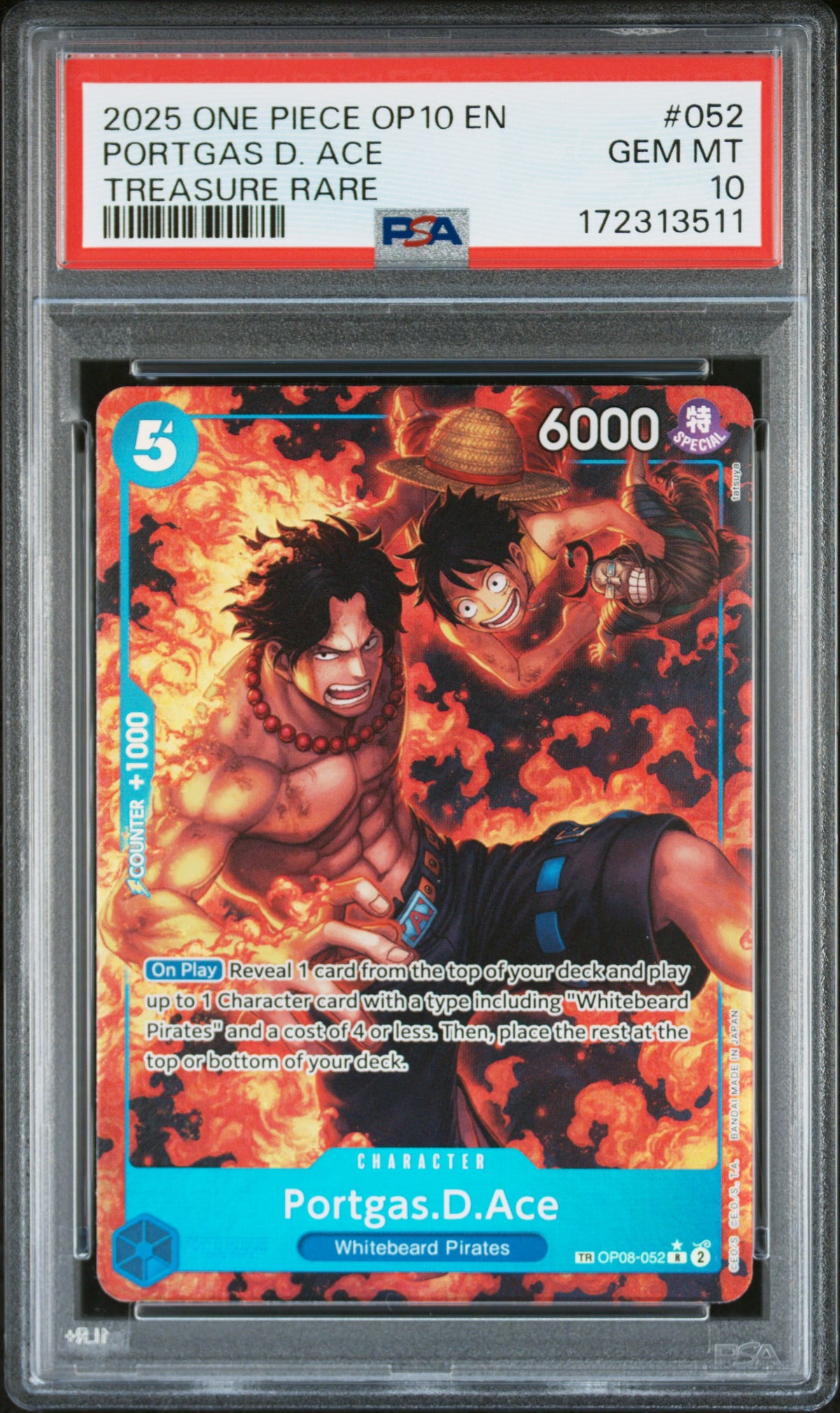 Portgas D. Ace Treasure Rare PSA 10 2025 One Piece Op10-Royal Blood #052