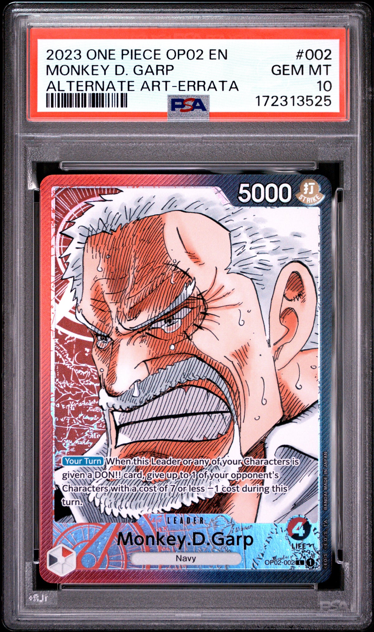 Monkey D. Garp Alternate Art Errata PSA 10 One Piece Op02 -Paramount War #002
