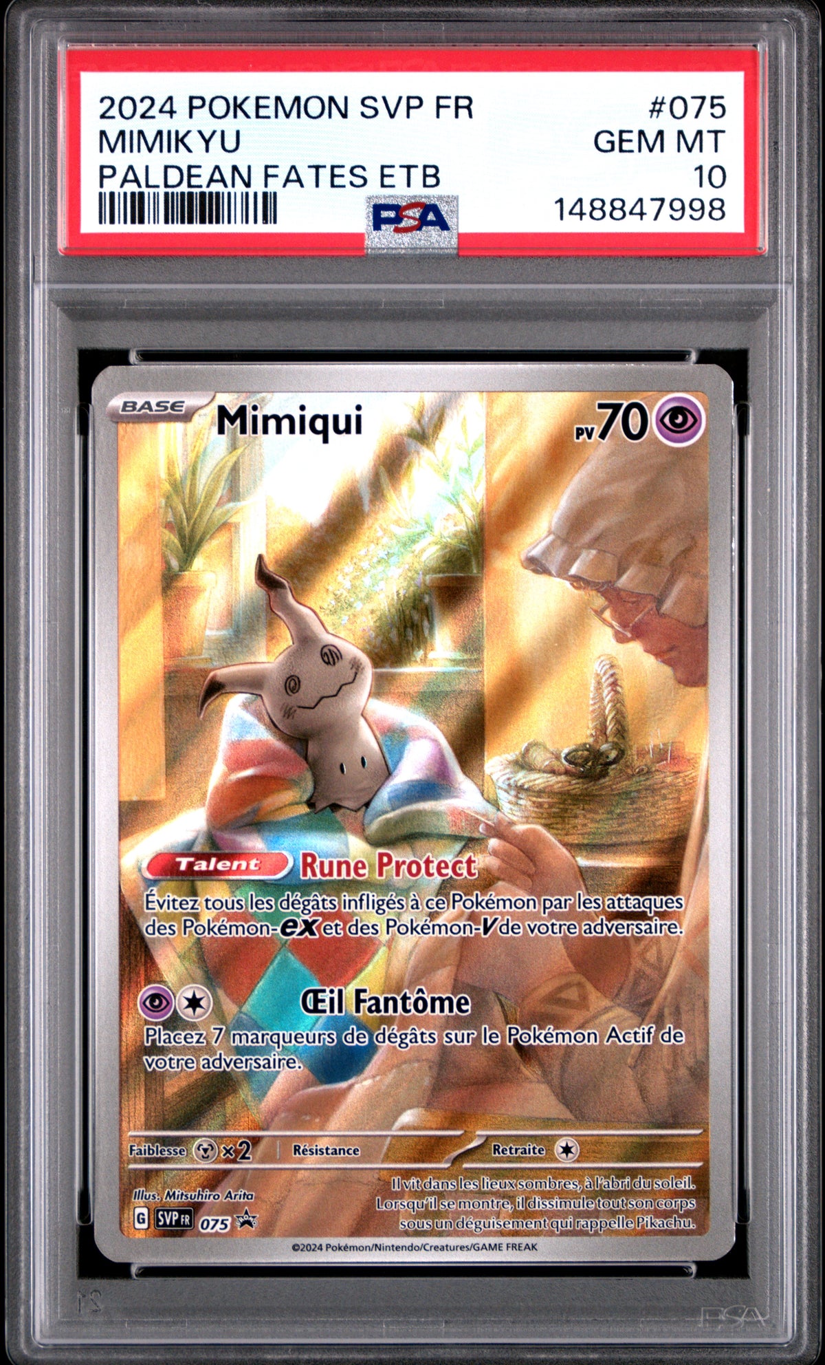 Mimikyu Paldean Fates ETB PSA 10 2024 Pokemon French Sv Black Star Promo #075