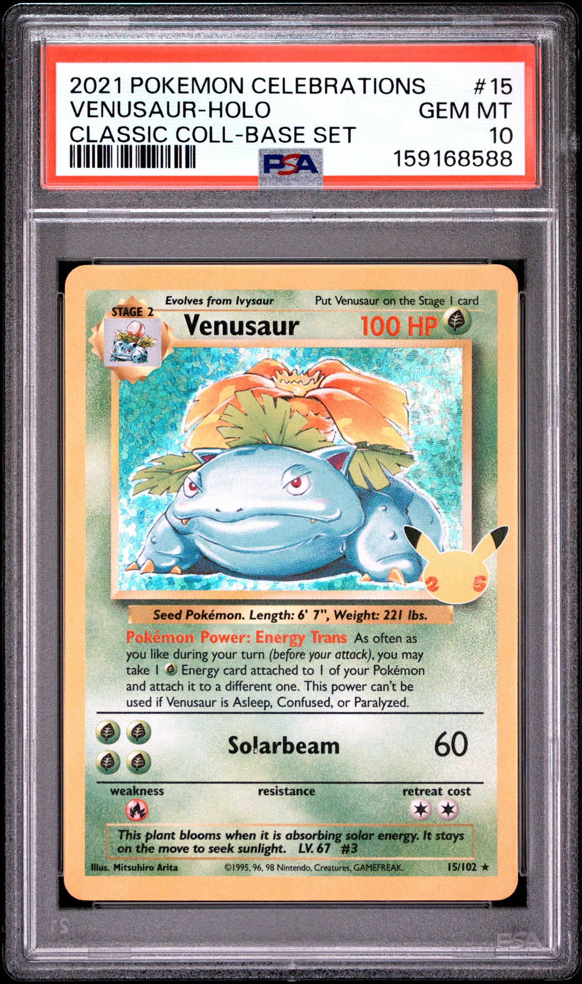 Venusaur Holo Base Set PSA 10 2021 Pokemon Celebrations Classic Collection #15