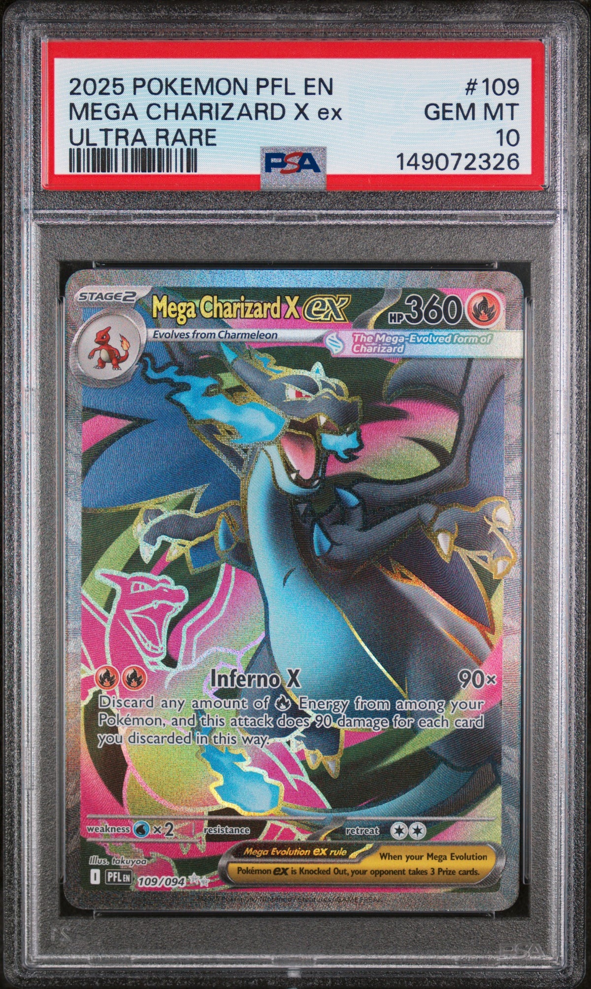 Mega Charizard X ex PSA 10 2025 Pokemon En Phantasmal Flames #109