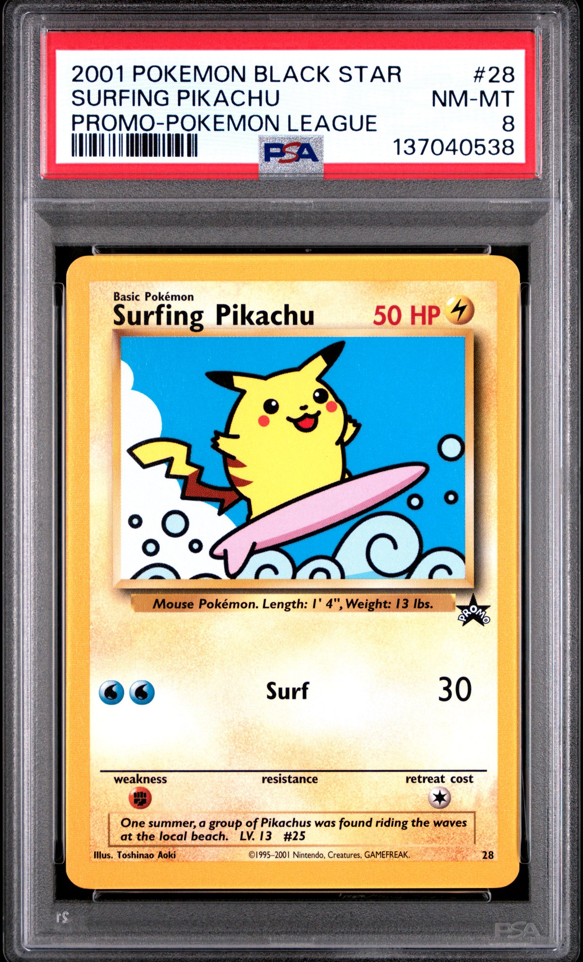 Surfing Pikachu Pokemon League PSA 8 2001 Pokemon Promo Black Star #28