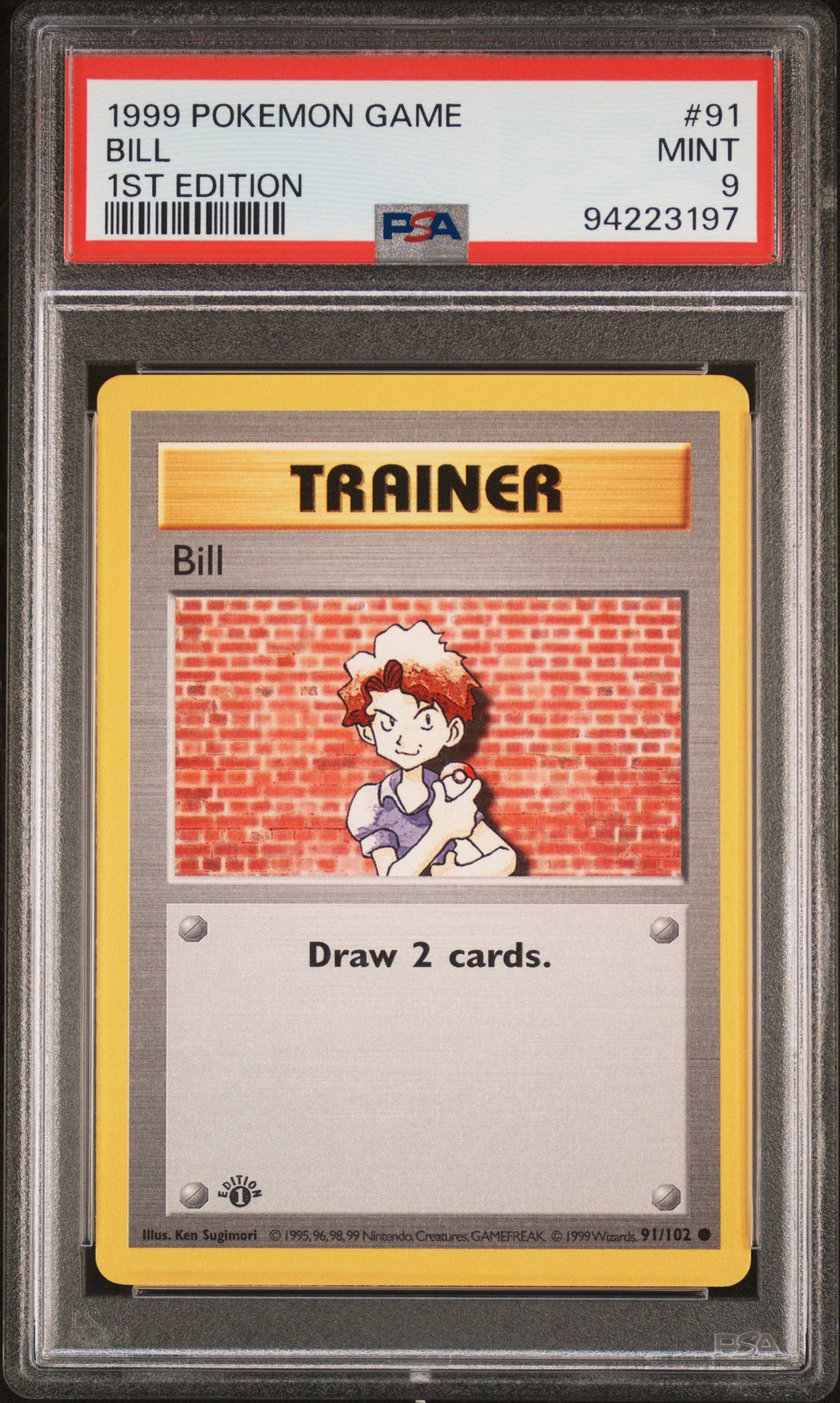 Bill 1st Edition PSA 9 1999 Pokemon Base Set Shadowless #91