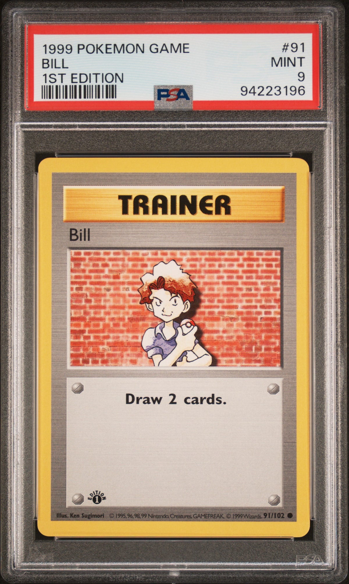 Bill 1st Edition PSA 9 1999 Pokemon Base Set Shadowless #91