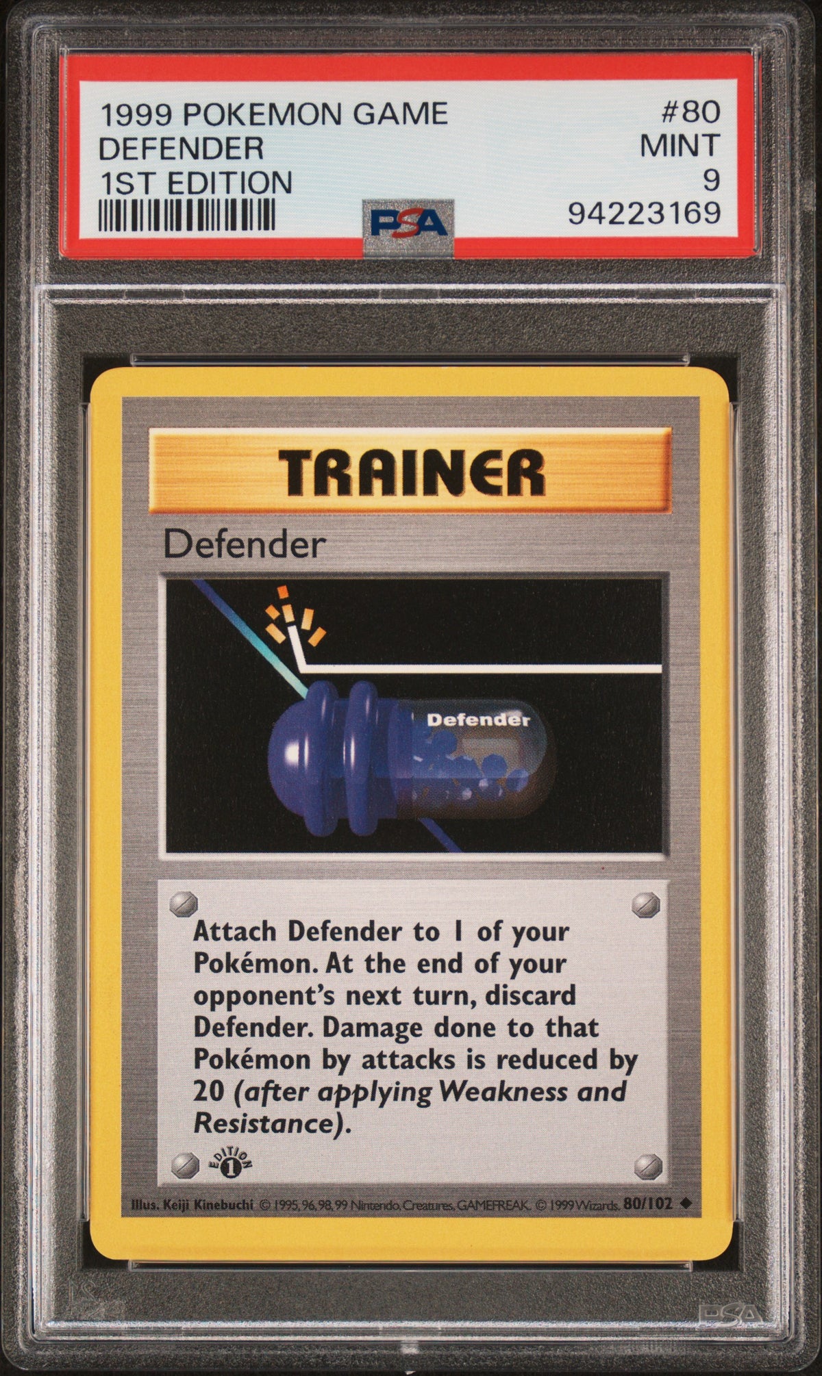 Defender 1st Edition PSA 9 1999 Pokemon Base Set Shadowless #80