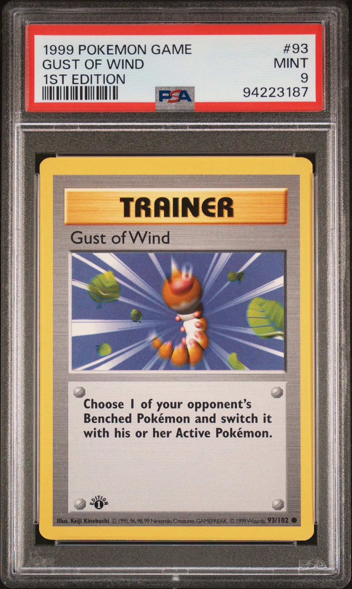 Gust Of Wind 1st Edition PSA 9 1999 Pokemon Base Set Shadowless #93