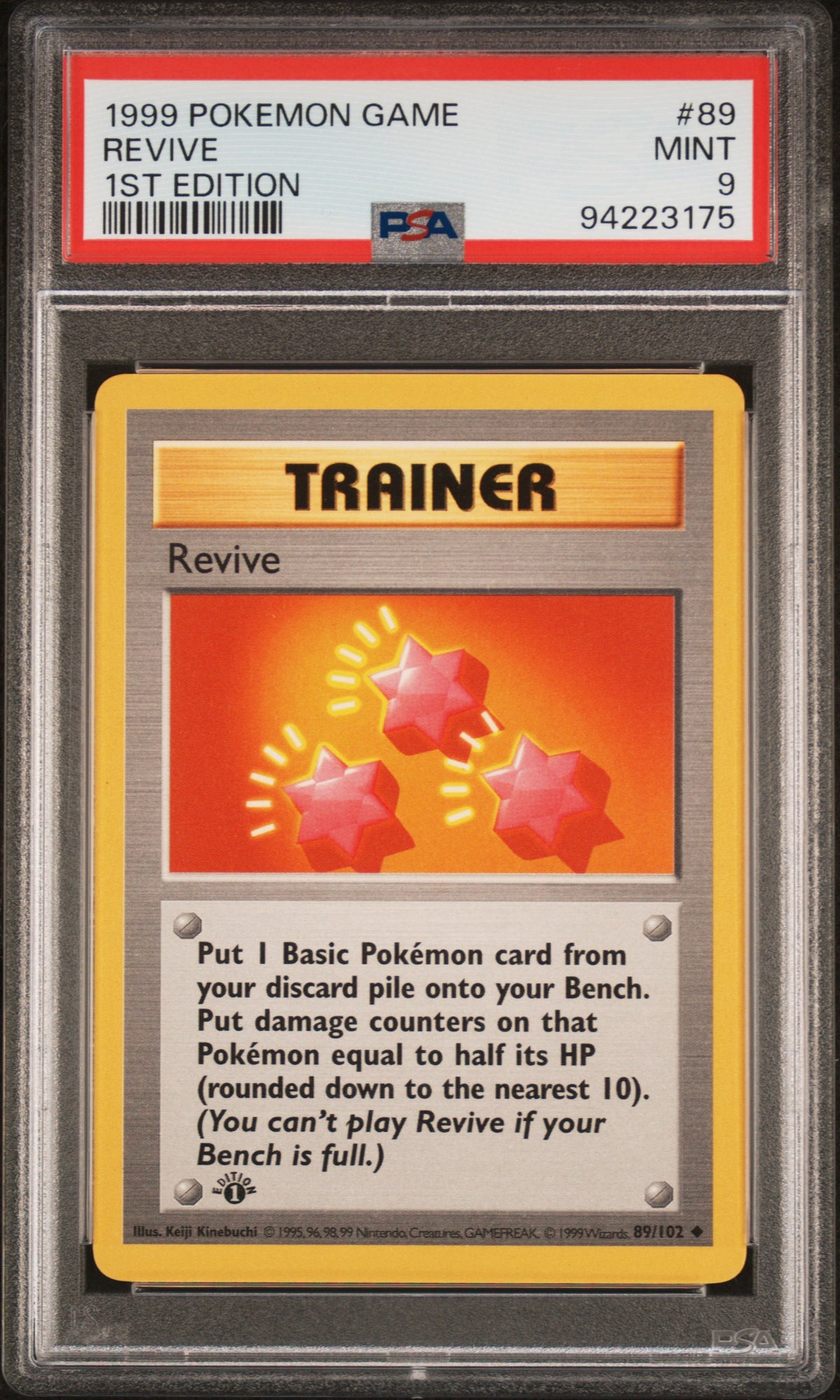 Revive 1st Edition PSA 9 1999 Pokemon Base Set Shadowless #89