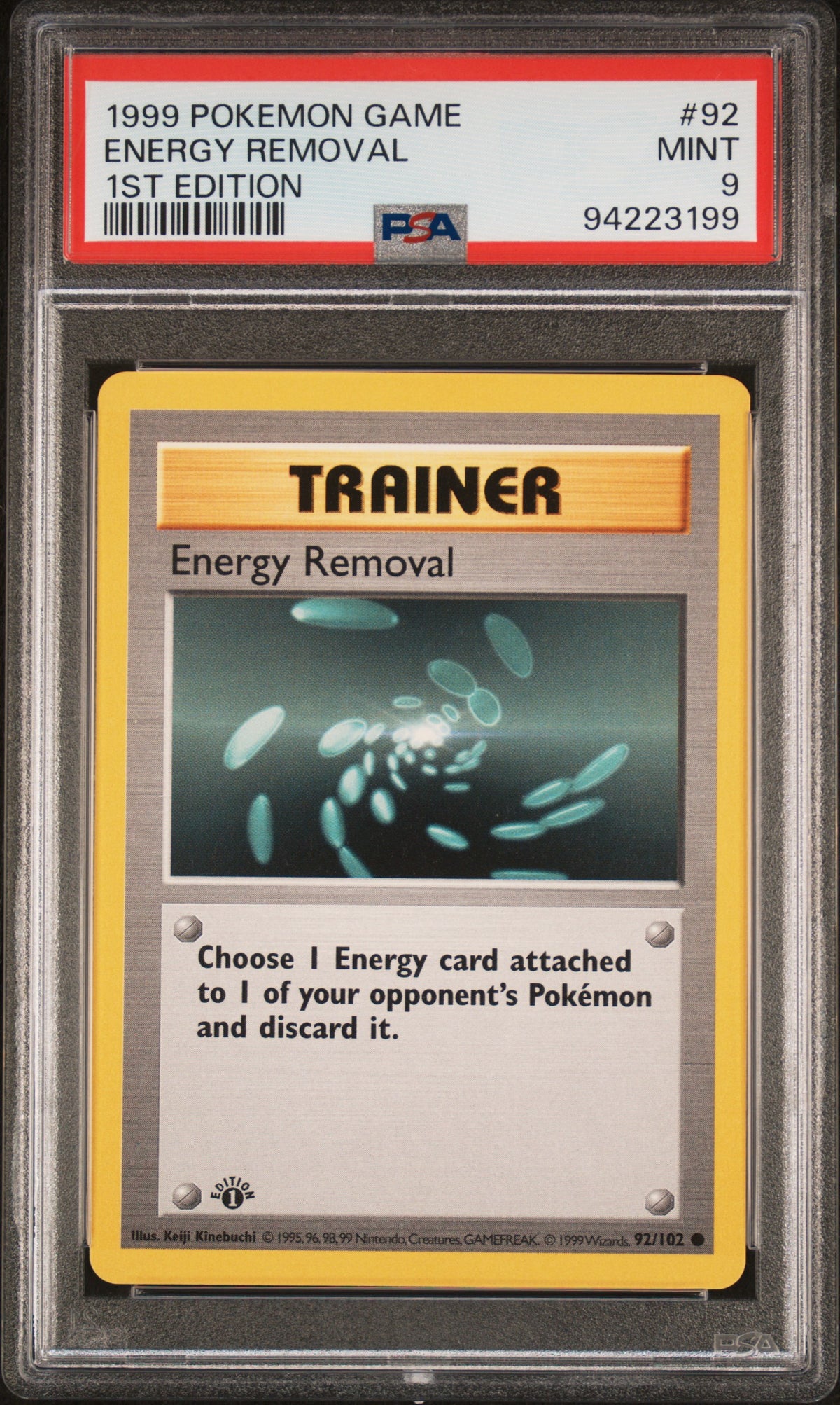 Energy Removal 1st Edition PSA 9 1999 Pokemon Base Set Shadowless #92