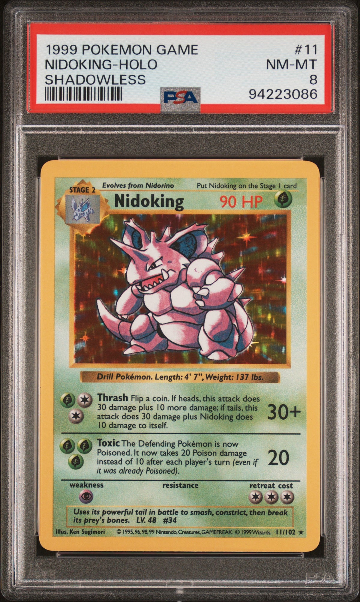 Nidoking Holo PSA 8 1999 Pokemon Base Set Shadowless #11
