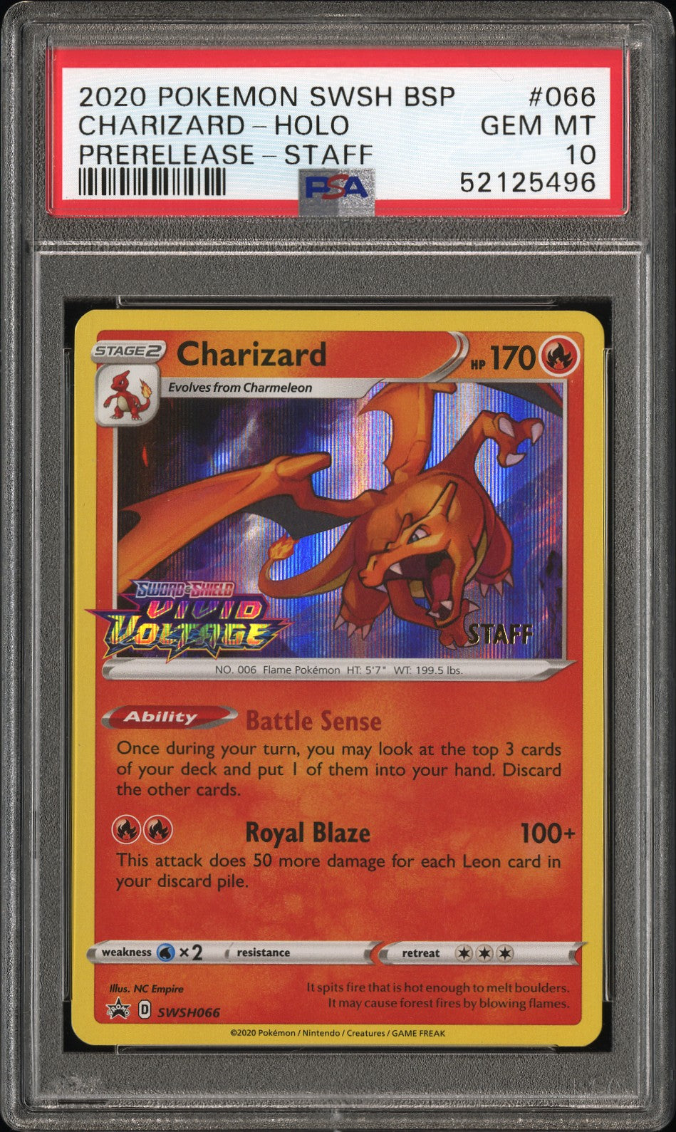 Charizard Holo Prerelease Staff PSA 10 2020 Pokemon Swsh Black Star Promo #066