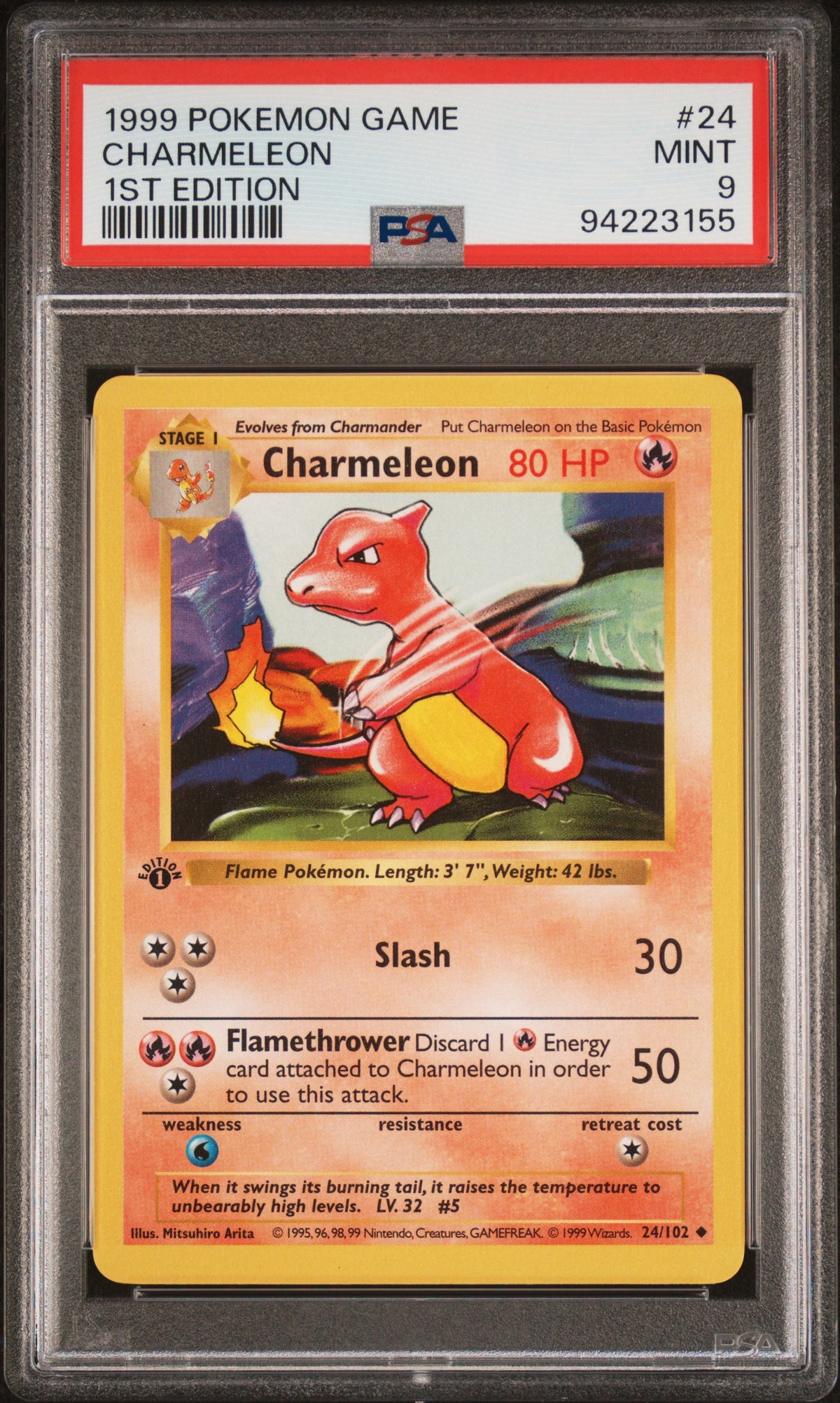 Charmeleon 1st Edition PSA 9 1999 Pokemon Base Set Shadowless #24