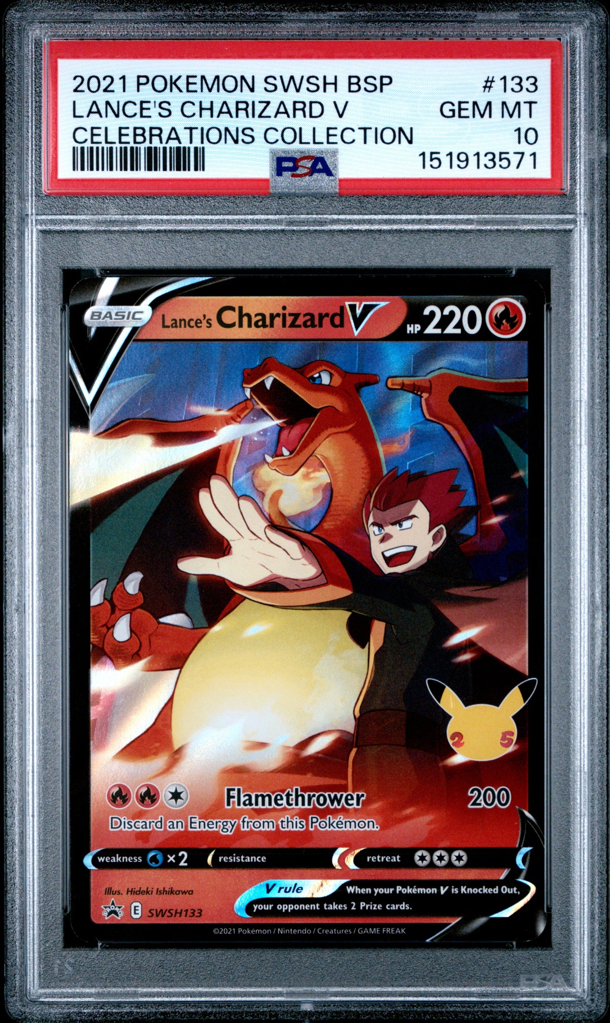 Lance's Charizard V Celebrations PSA 10 2021 Pokemon Swsh Black Star Promo #133