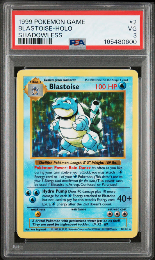 Blastoise Holo PSA 3 1999 Pokemon Base Set Shadowless #2