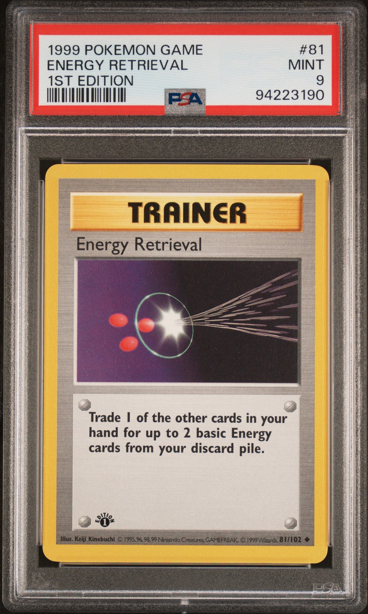Energy Retrieval 1st Edition PSA 9 1999 Pokemon Base Set Shadowless #81