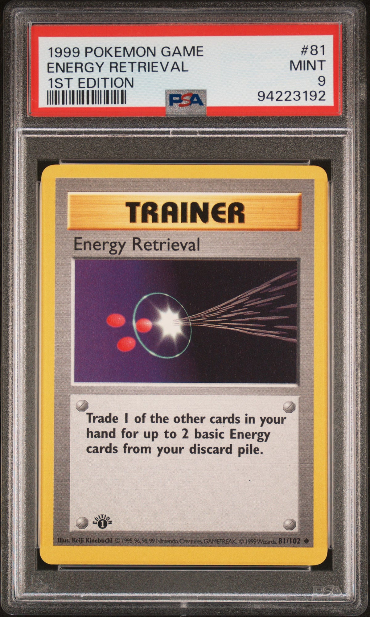 Energy Retrieval 1st Edition PSA 9 1999 Pokemon Base Set Shadowless #81