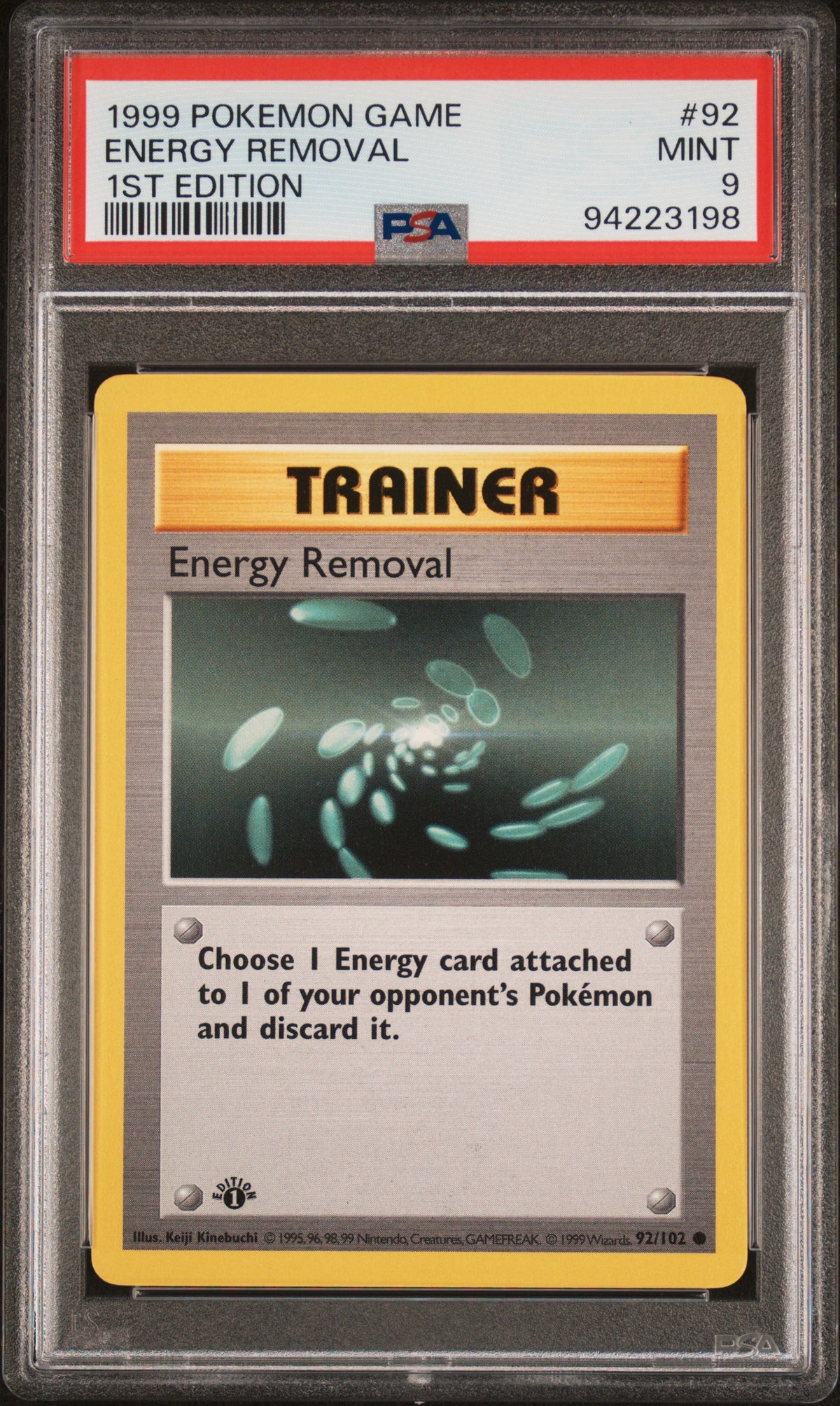 Energy Removal 1st Edition PSA 9 1999 Pokemon Base Set Shadowless #92