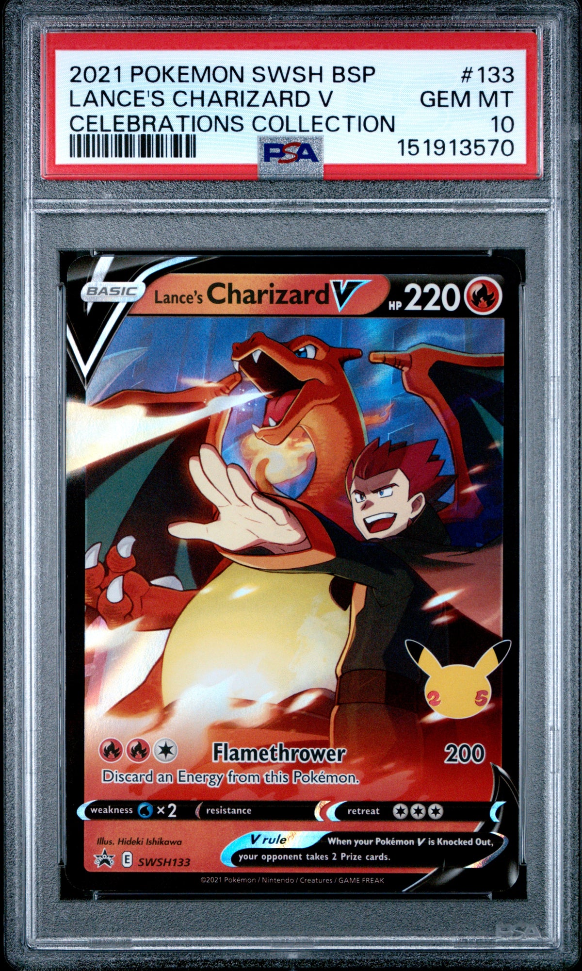 Lance's Charizard V Celebrations PSA 10 2021 Pokemon Swsh Black Star Promo #133
