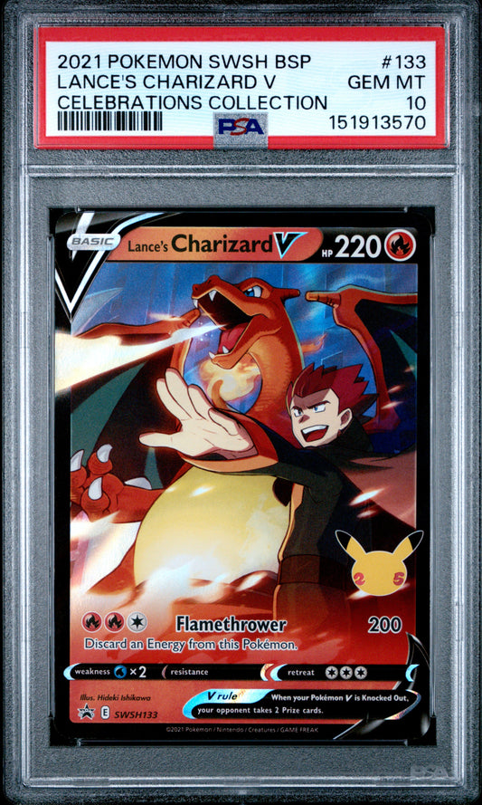 Lance's Charizard V Celebrations PSA 10 2021 Pokemon Swsh Black Star Promo #133