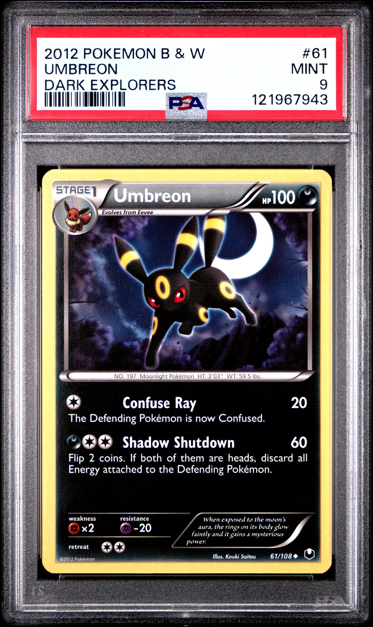 Umbreon PSA 9 2012 Pokemon Black & White Dark Explorers #61