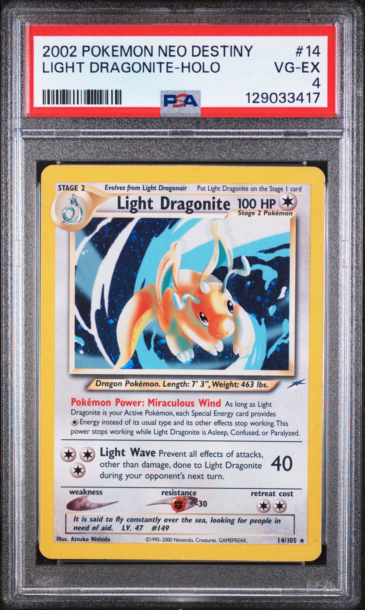 Light Dragonite Holo PSA 4 2002 Pokemon Neo Destiny #14