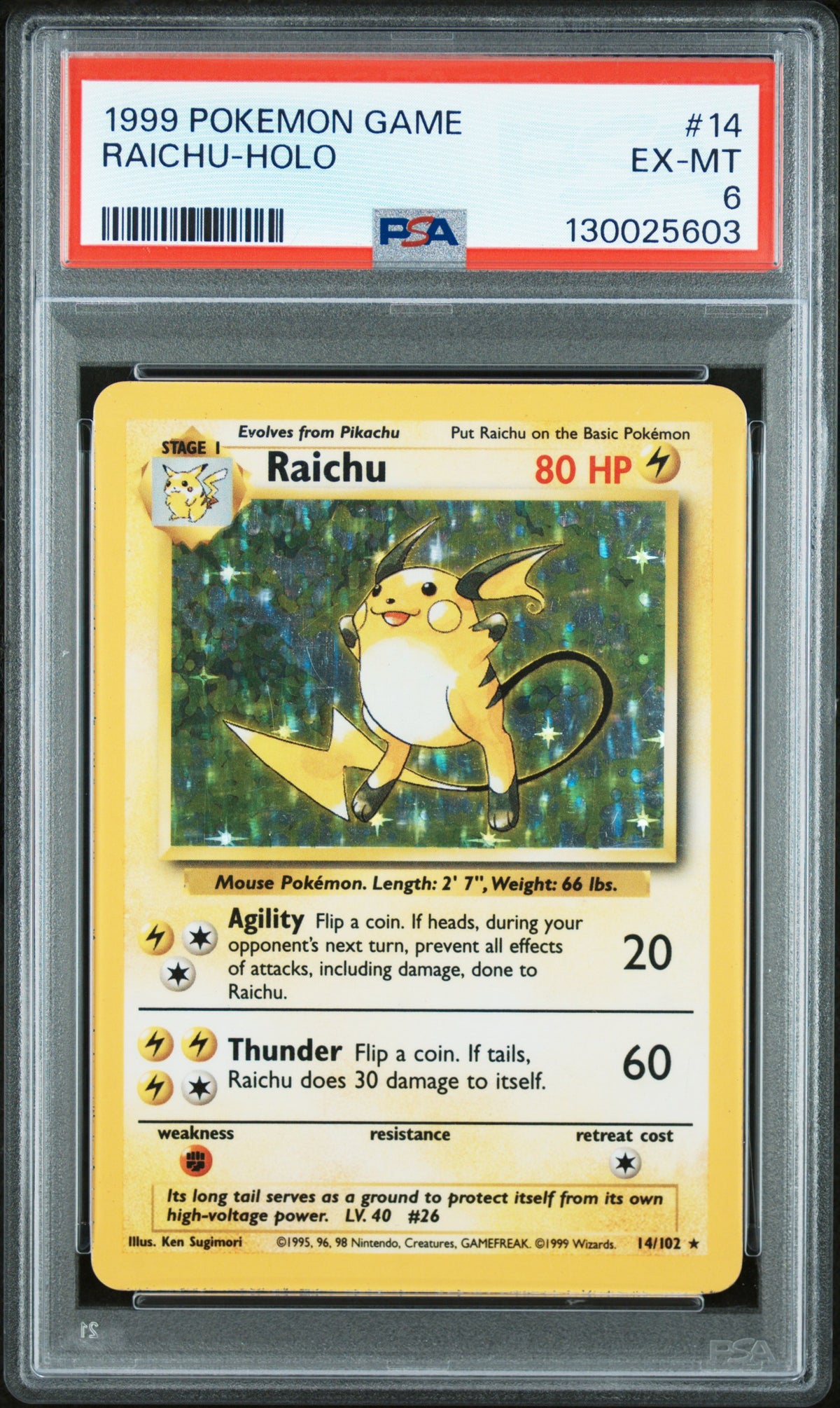 Raichu Holo PSA 6 1999 Pokemon Base Set #14