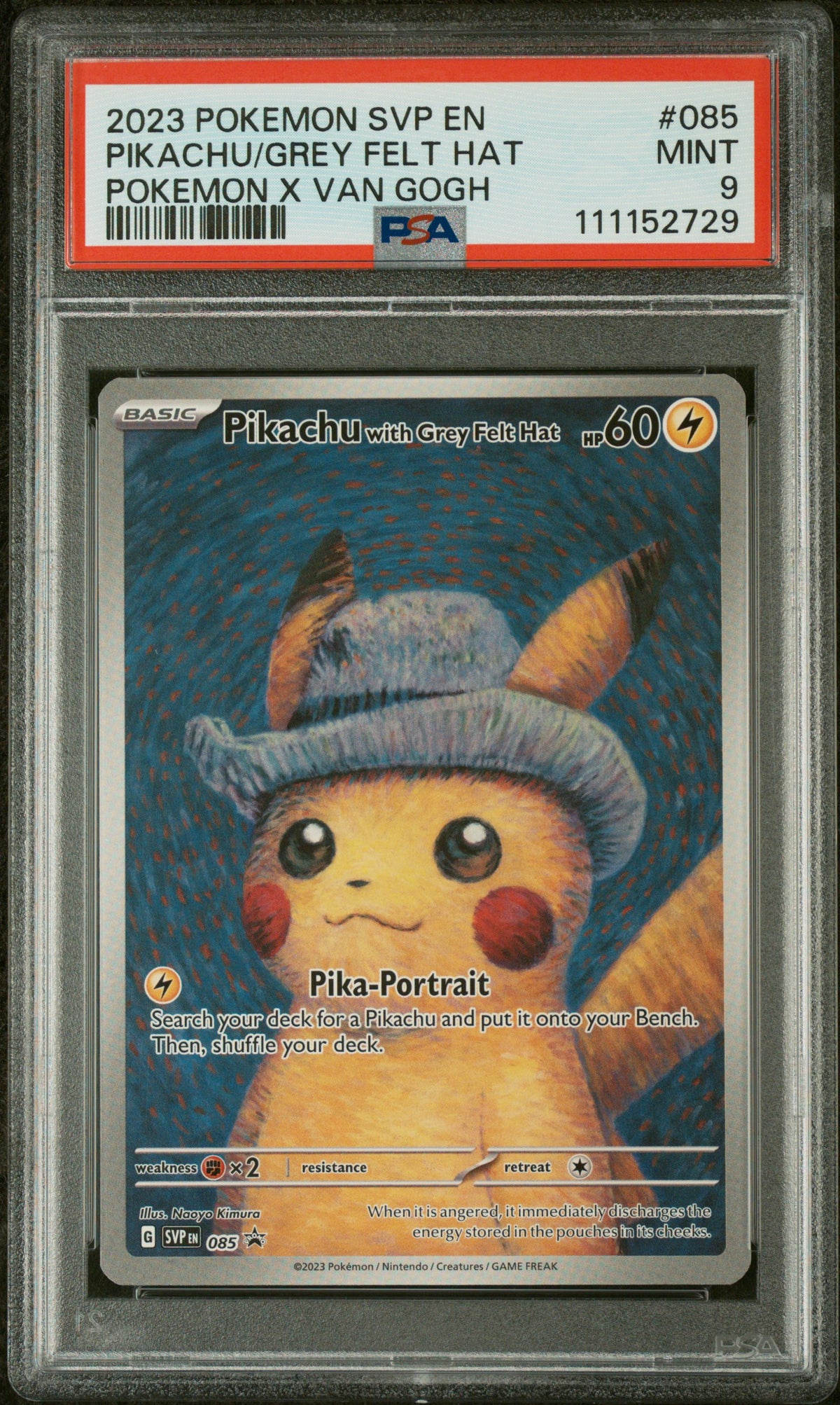 Pikachu Grey Felt Hat Pokemon X Van Gogh PSA 9 2023 En Sv Black Star Promo #085