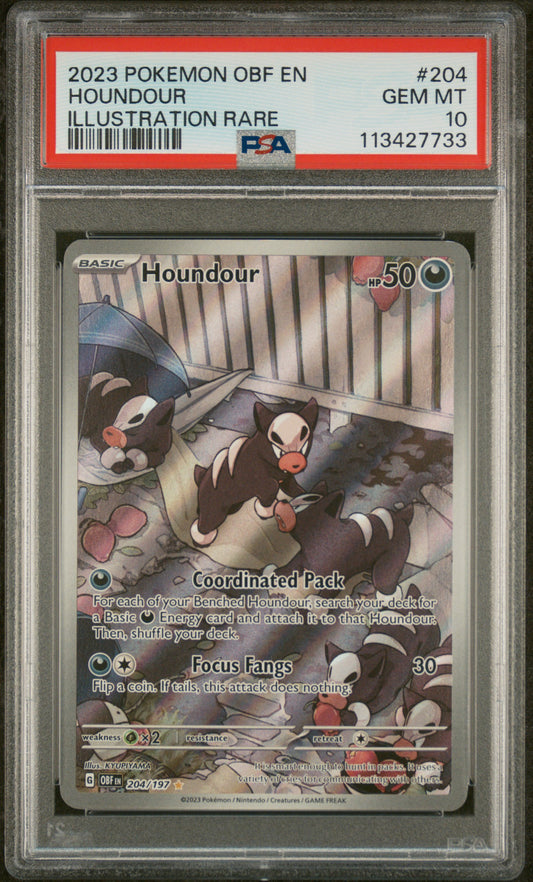 Houndour Illustration Rare PSA 10 2023 Pokemon En Obsidian Flames #204