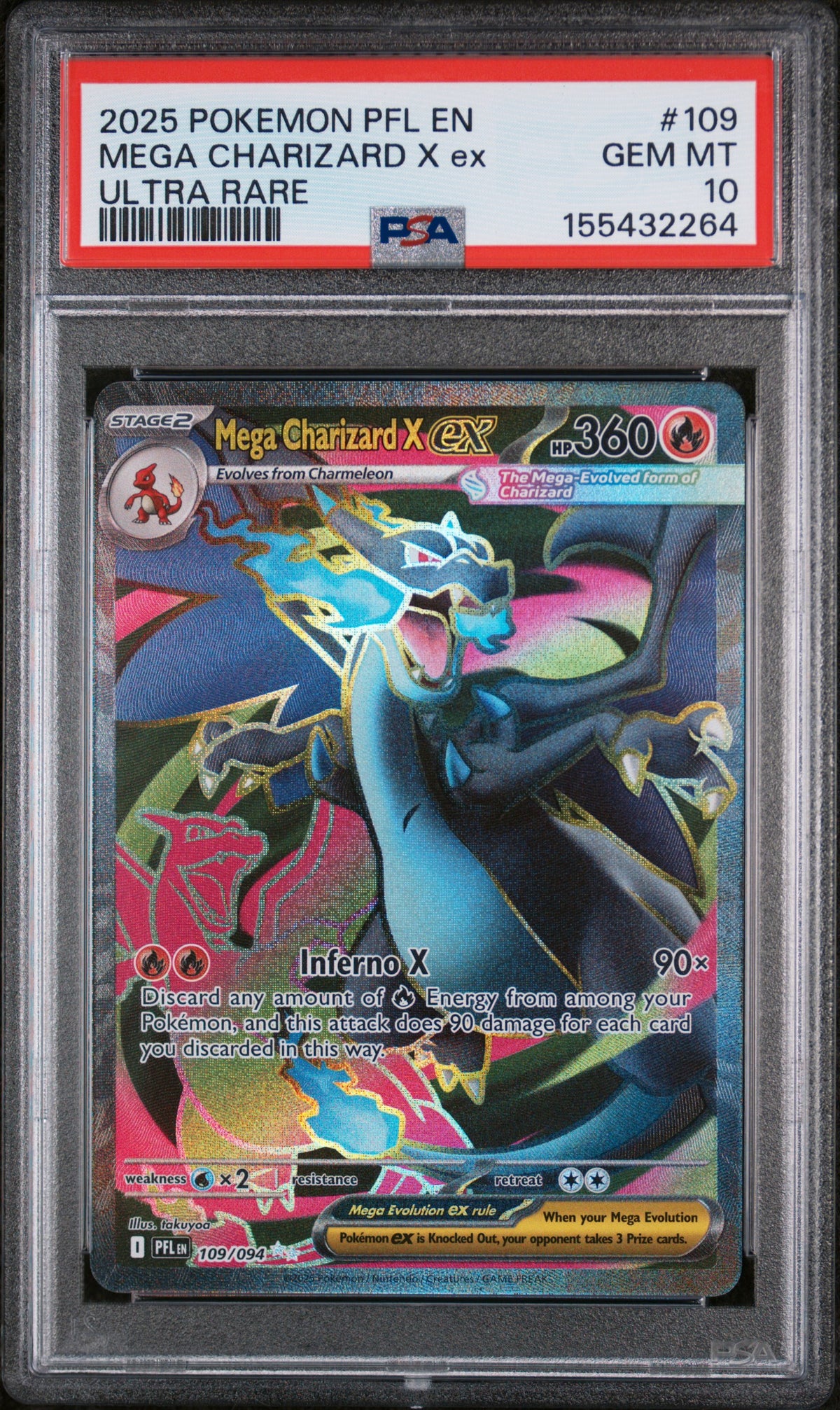 Mega Charizard X ex PSA 10 2025 Pokemon En Phantasmal Flames #109