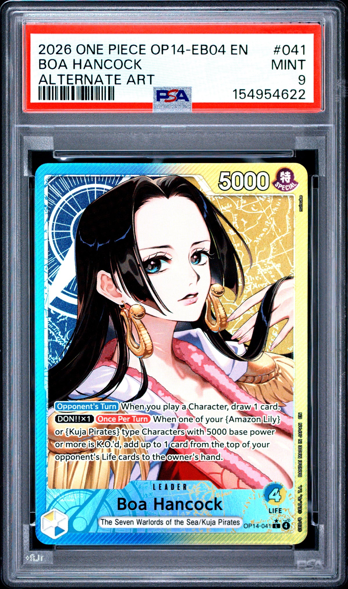 Boa Hancock Alt Art PSA 9 2026 One Piece OP14 Eb04 The Azure Sea's Seven #041