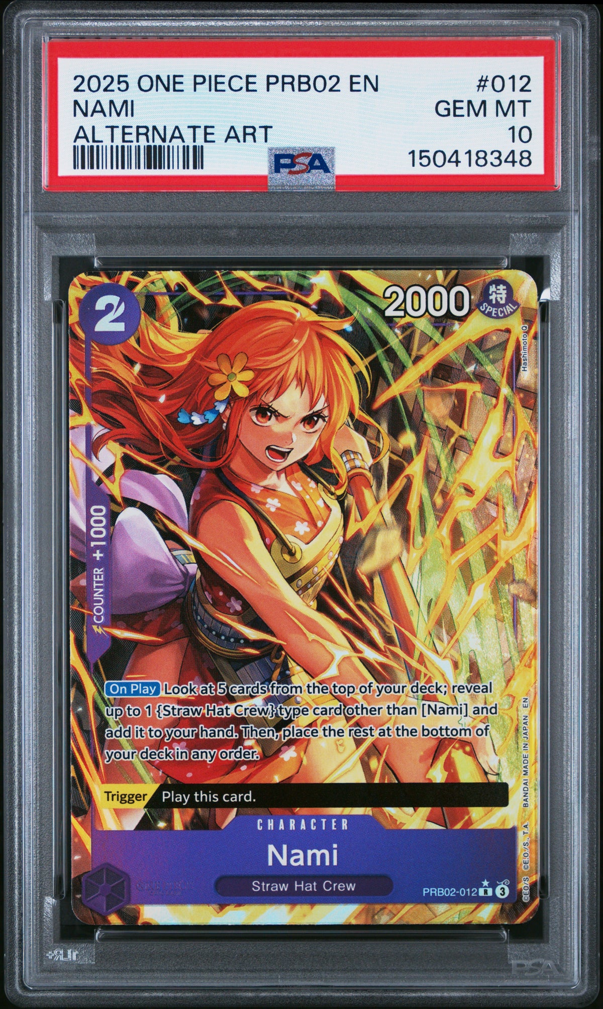 Nami Alt Art PSA 10 2025 One Piece Prb02 Premium Booster The Best Vol.2 #012