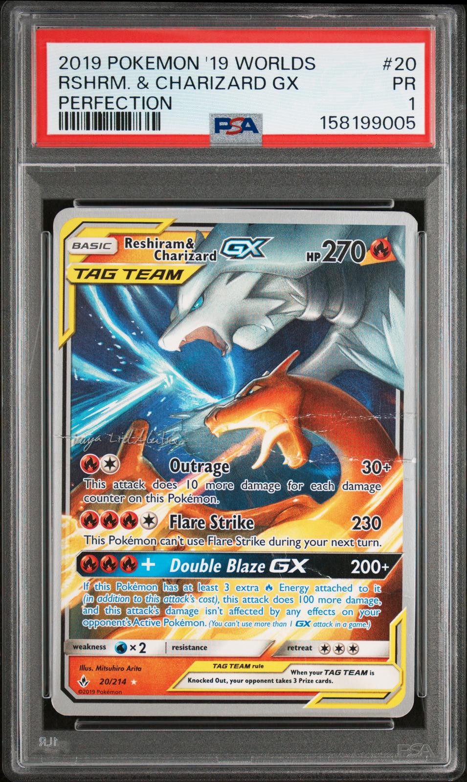 Reshiram & Charizard GX PSA 1 Pokemon 2019 World Champion Perfection #20 POP 1